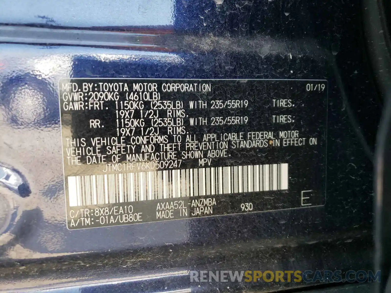 10 Photograph of a damaged car JTMC1RFV6KD509247 TOYOTA RAV4 2019