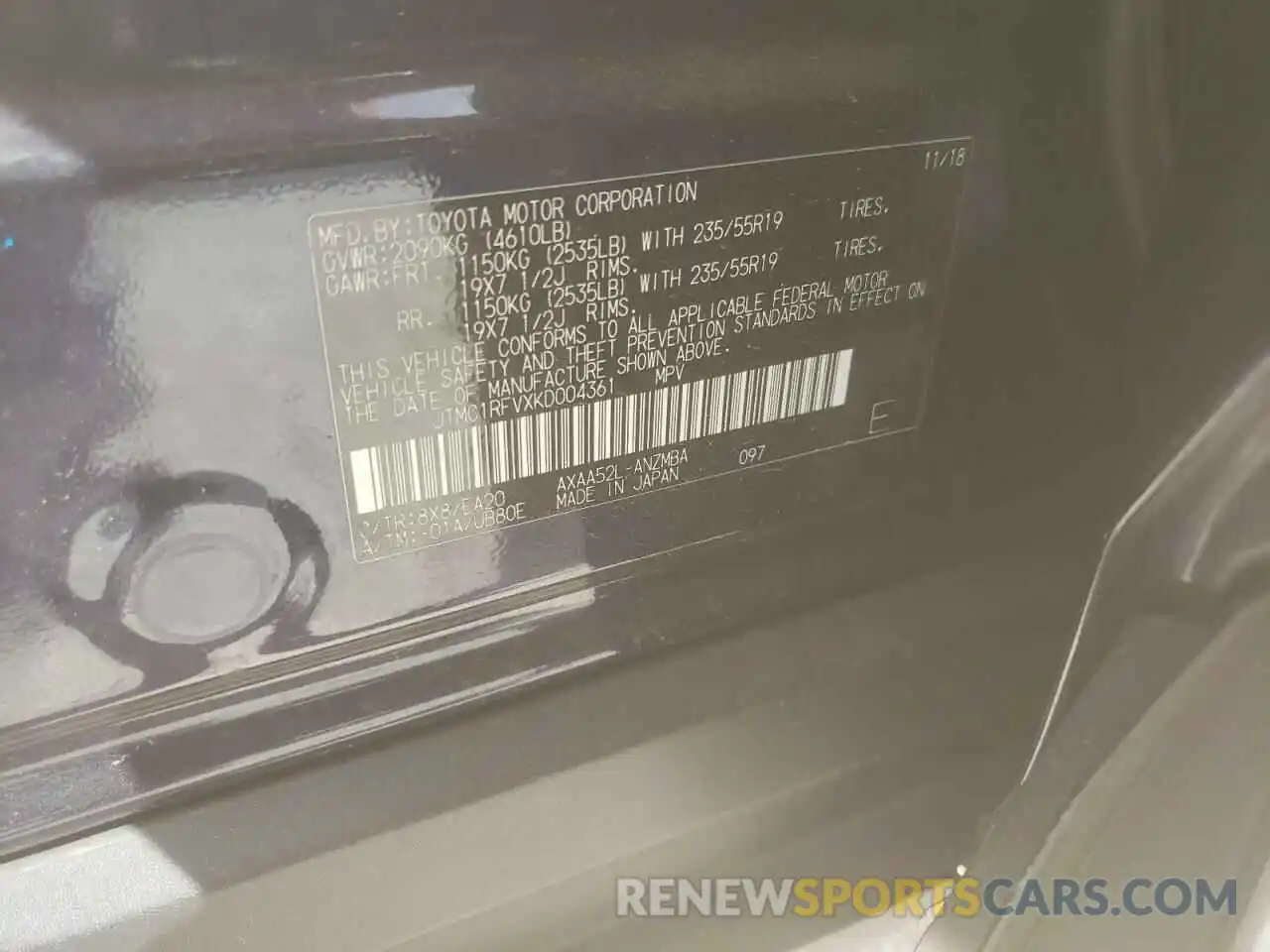 10 Photograph of a damaged car JTMC1RFVXKD004361 TOYOTA RAV4 2019