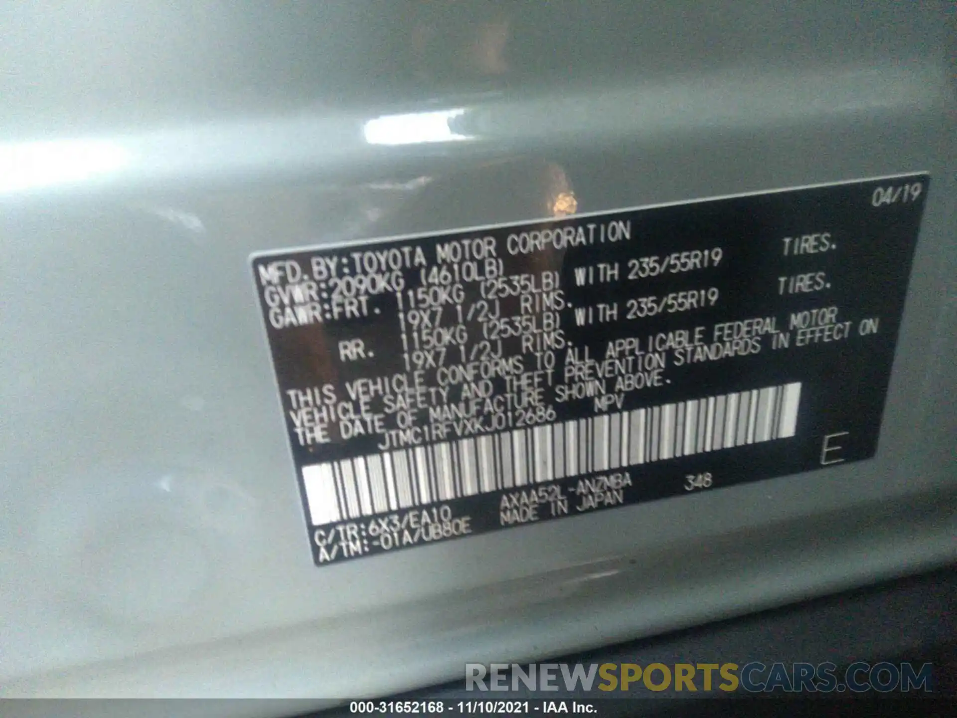 9 Photograph of a damaged car JTMC1RFVXKJ012686 TOYOTA RAV4 2019