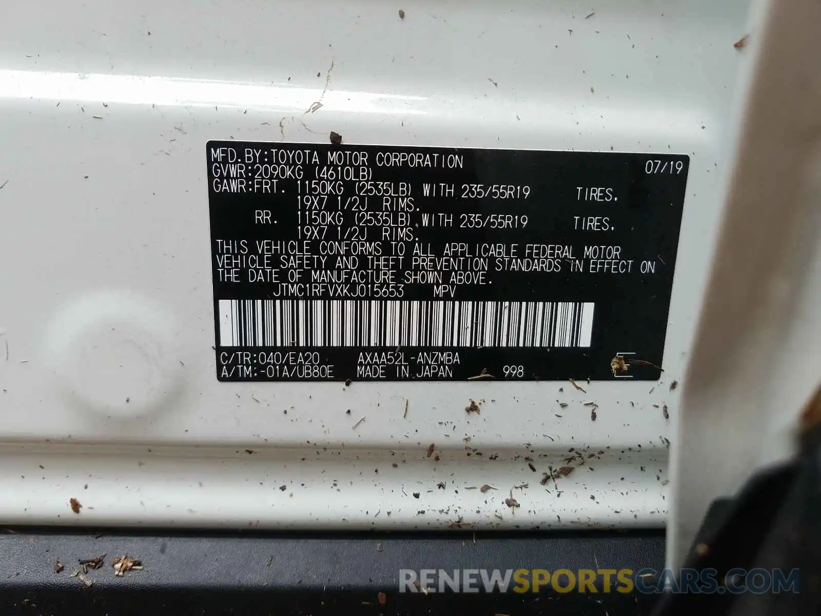 10 Фотография поврежденного автомобиля JTMC1RFVXKJ015653 TOYOTA RAV4 2019