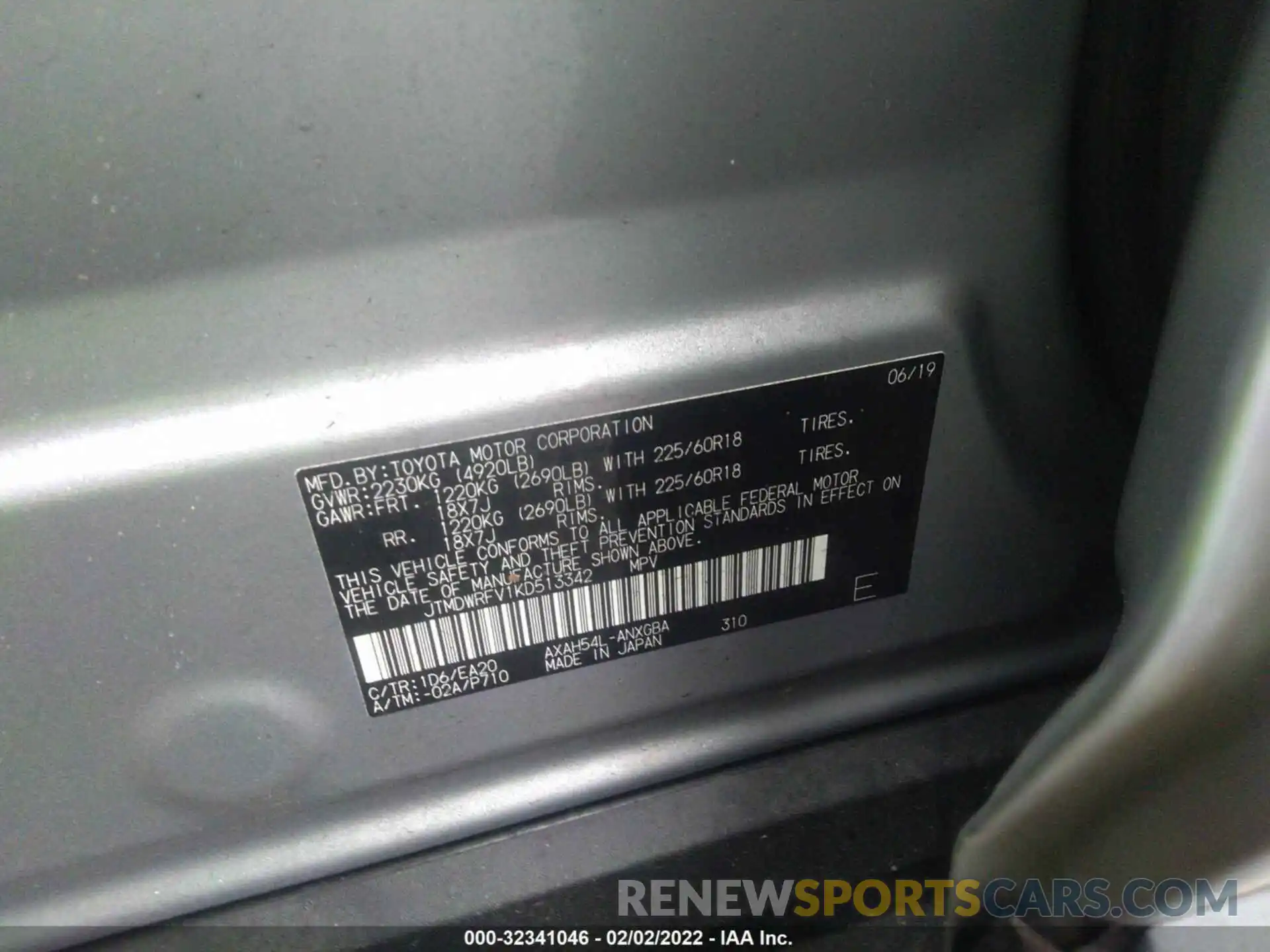 9 Фотография поврежденного автомобиля JTMDWRFV1KD513342 TOYOTA RAV4 2019