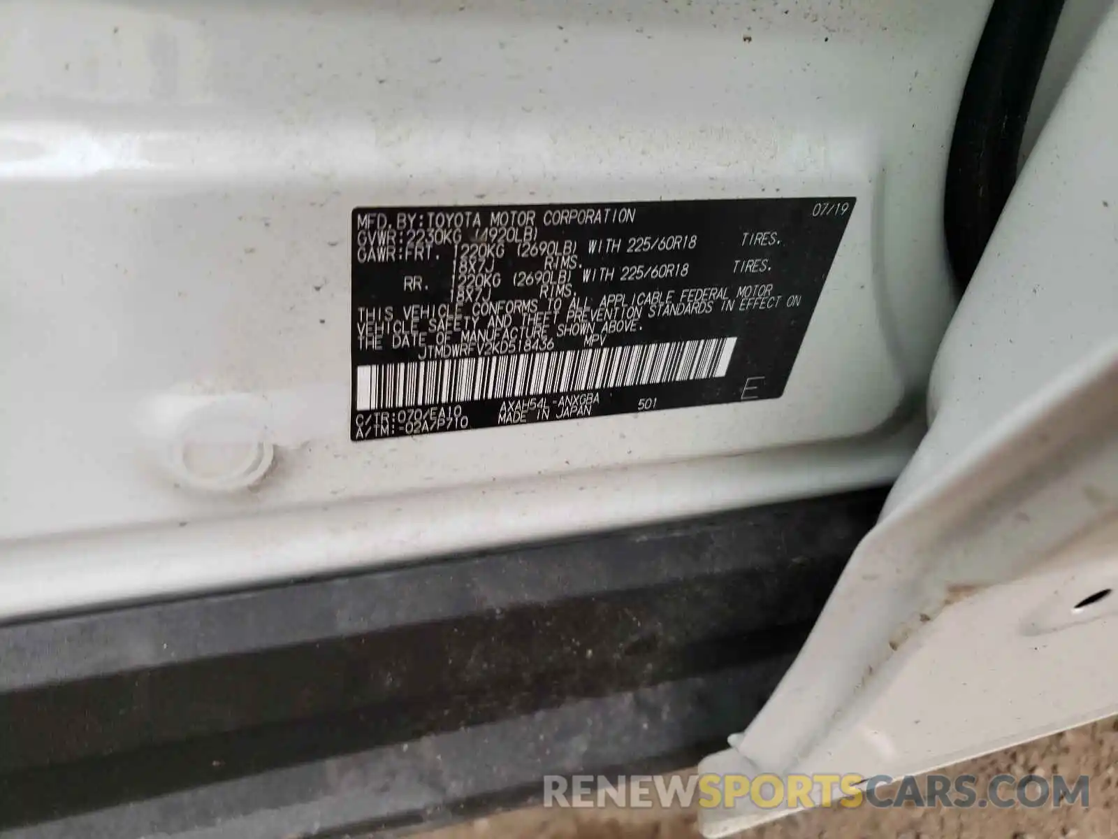 10 Photograph of a damaged car JTMDWRFV2KD518436 TOYOTA RAV4 2019