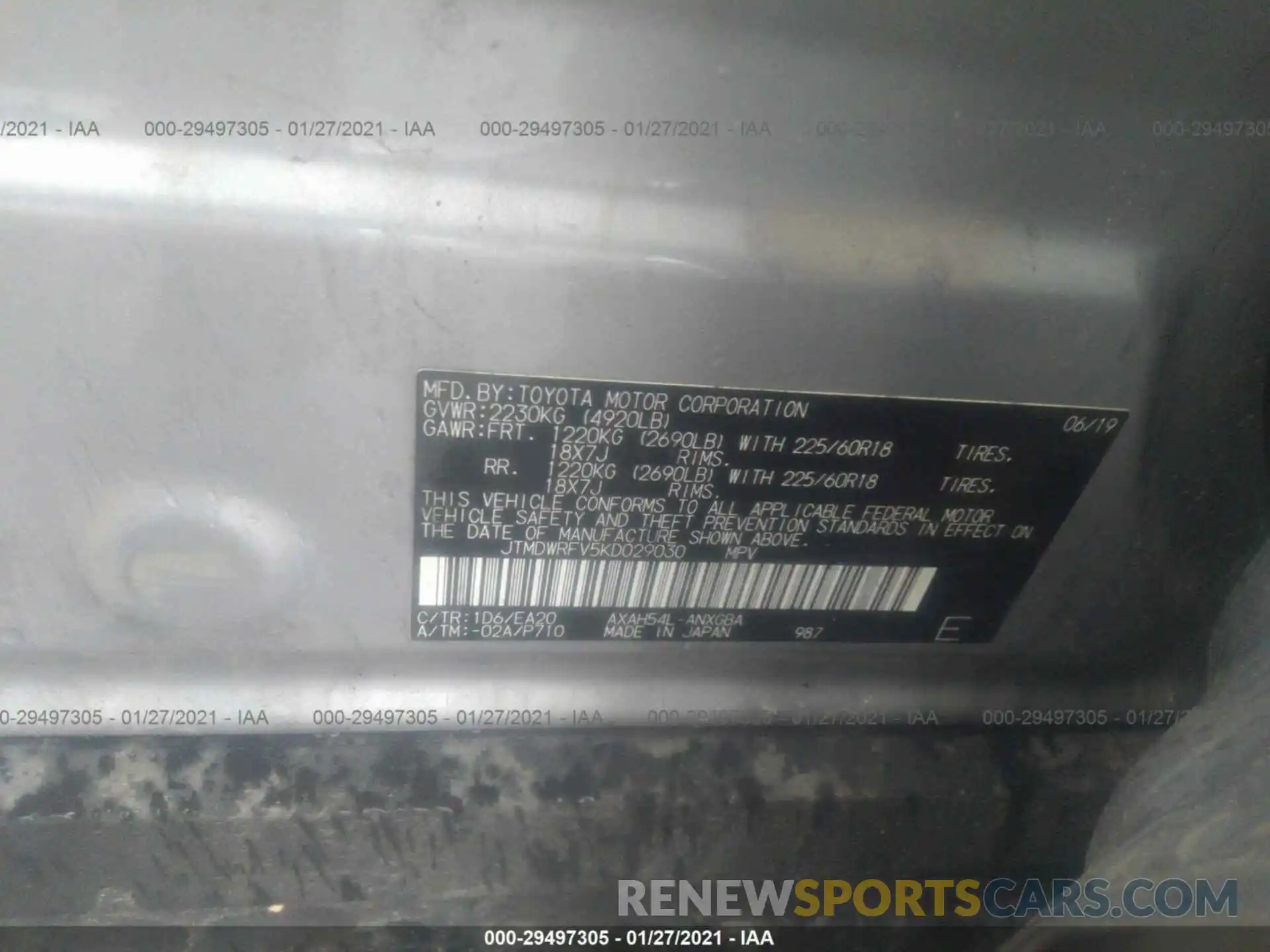 9 Фотография поврежденного автомобиля JTMDWRFV5KD029030 TOYOTA RAV4 2019