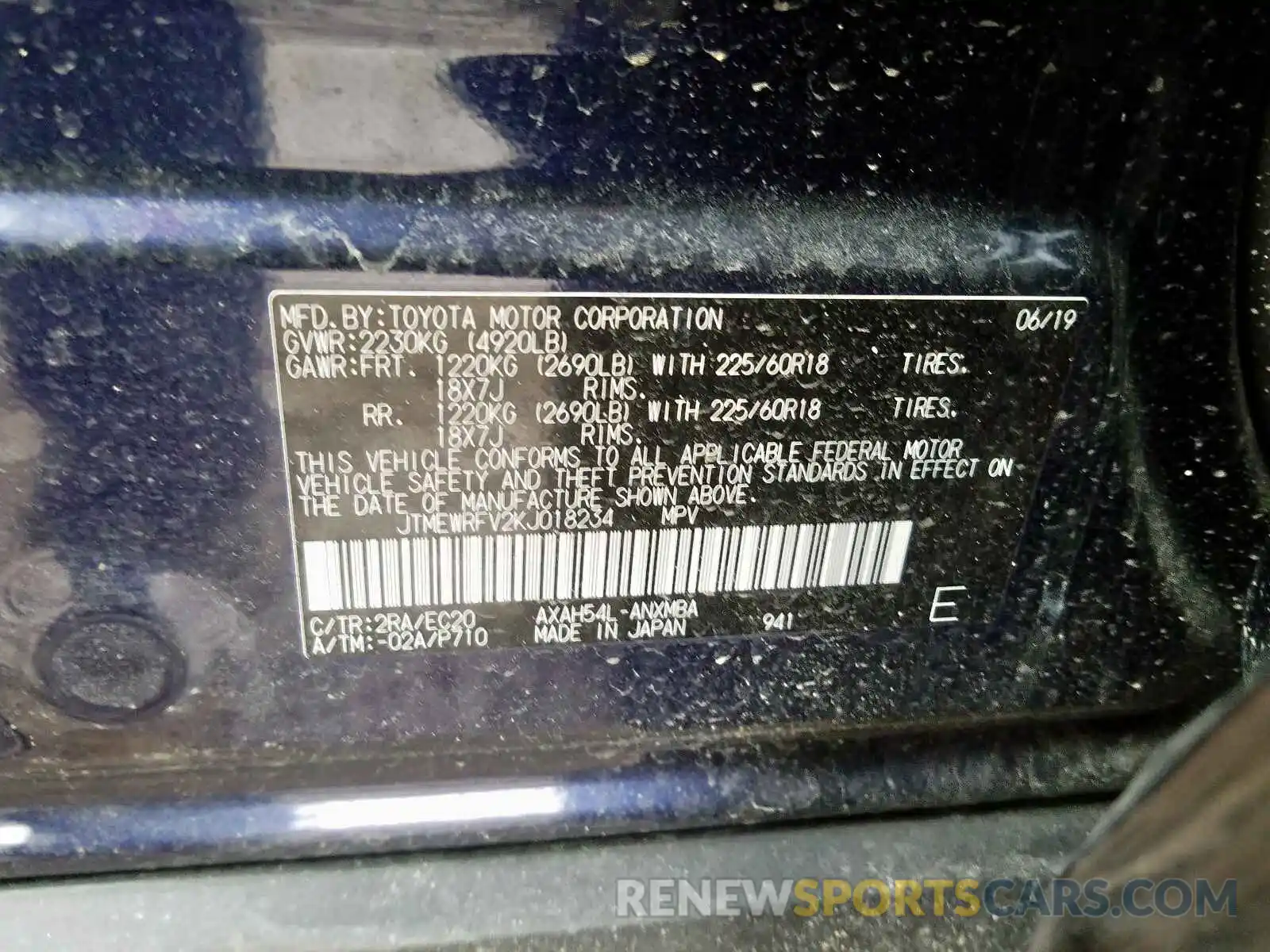 10 Photograph of a damaged car JTMEWRFV2KJ018234 TOYOTA RAV4 2019