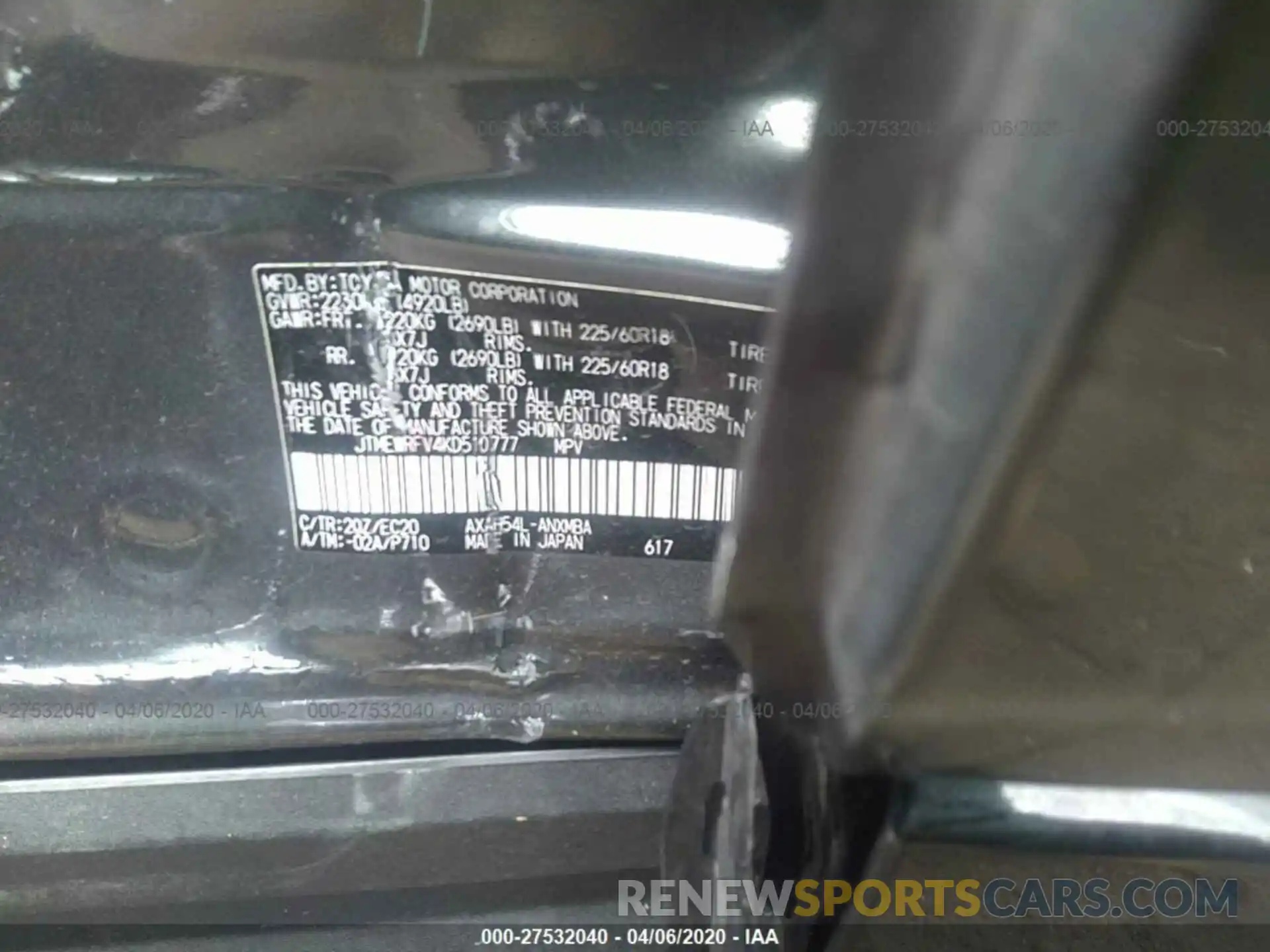 9 Фотография поврежденного автомобиля JTMEWRFV4KD510777 TOYOTA RAV4 2019