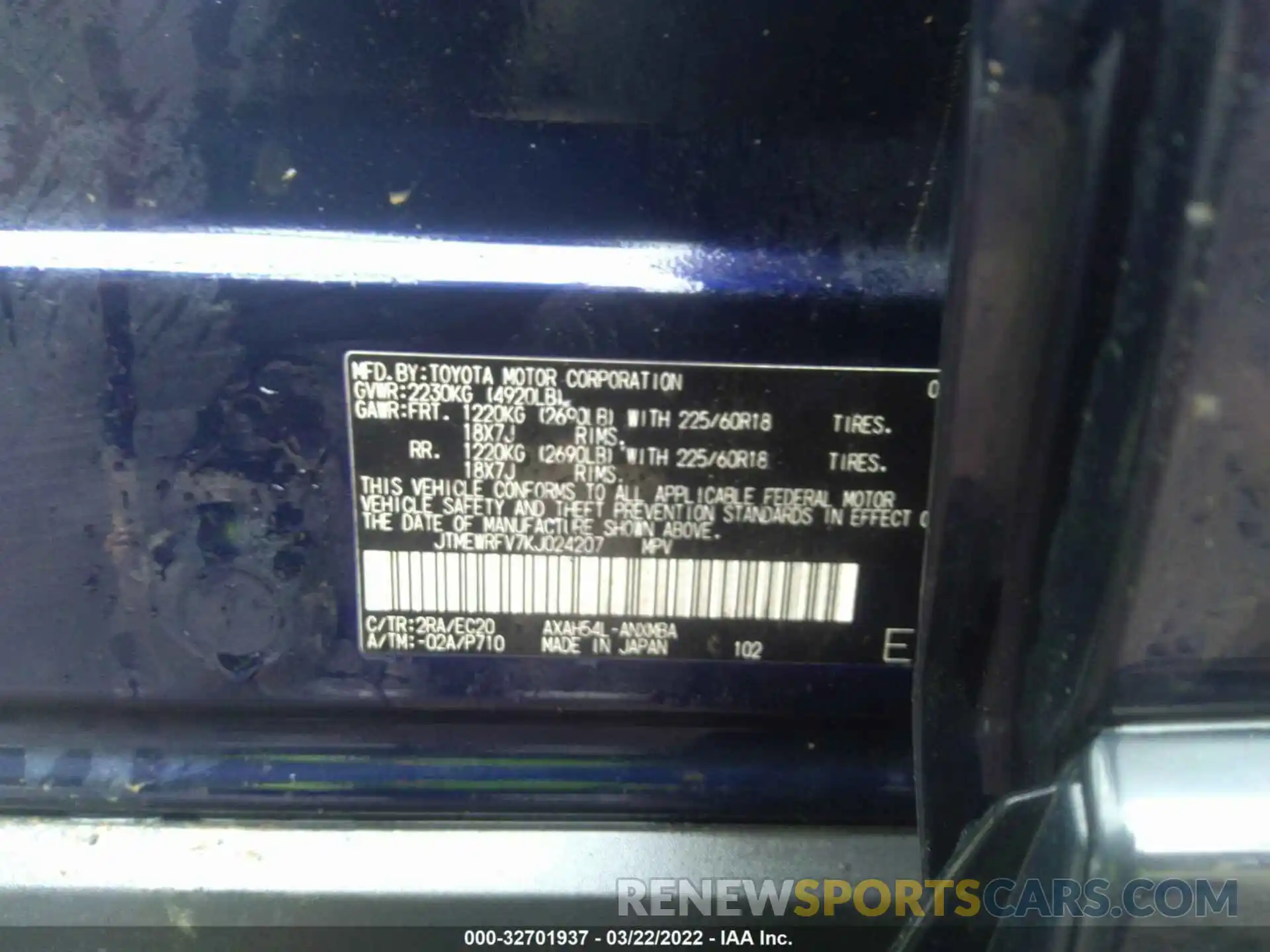 9 Photograph of a damaged car JTMEWRFV7KJ024207 TOYOTA RAV4 2019