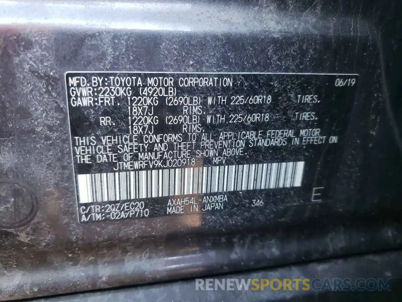 12 Photograph of a damaged car JTMEWRFV9KJ020918 TOYOTA RAV4 2019