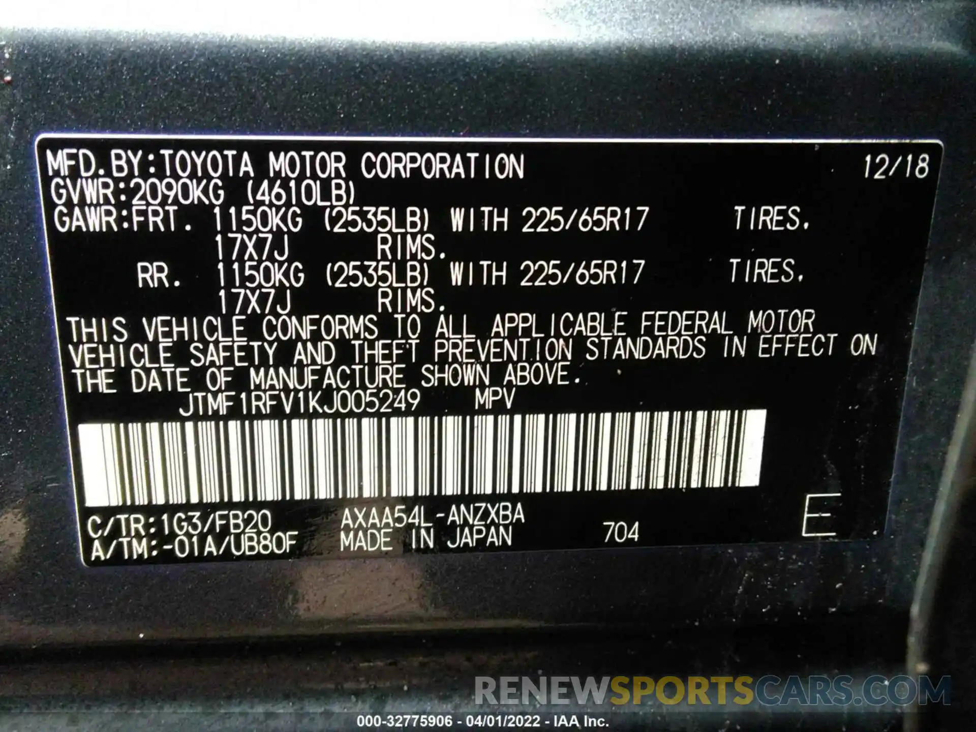 9 Фотография поврежденного автомобиля JTMF1RFV1KJ005249 TOYOTA RAV4 2019