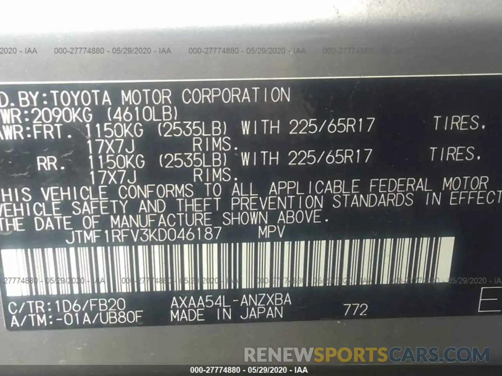 9 Фотография поврежденного автомобиля JTMF1RFV3KD046187 TOYOTA RAV4 2019