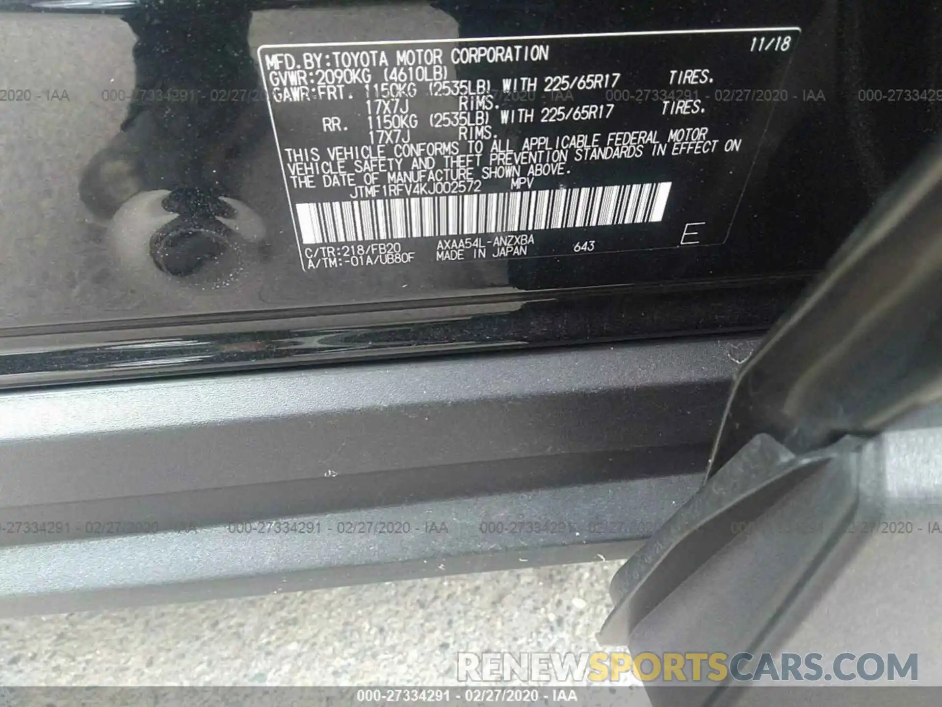 9 Фотография поврежденного автомобиля JTMF1RFV4KJ002572 TOYOTA RAV4 2019