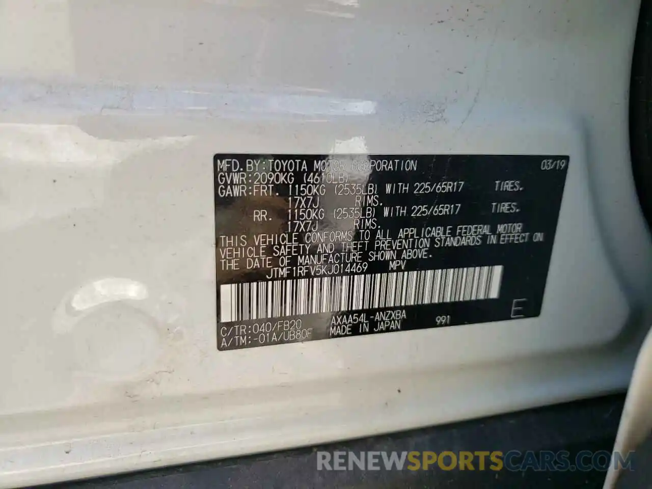 10 Photograph of a damaged car JTMF1RFV5KJ014469 TOYOTA RAV4 2019