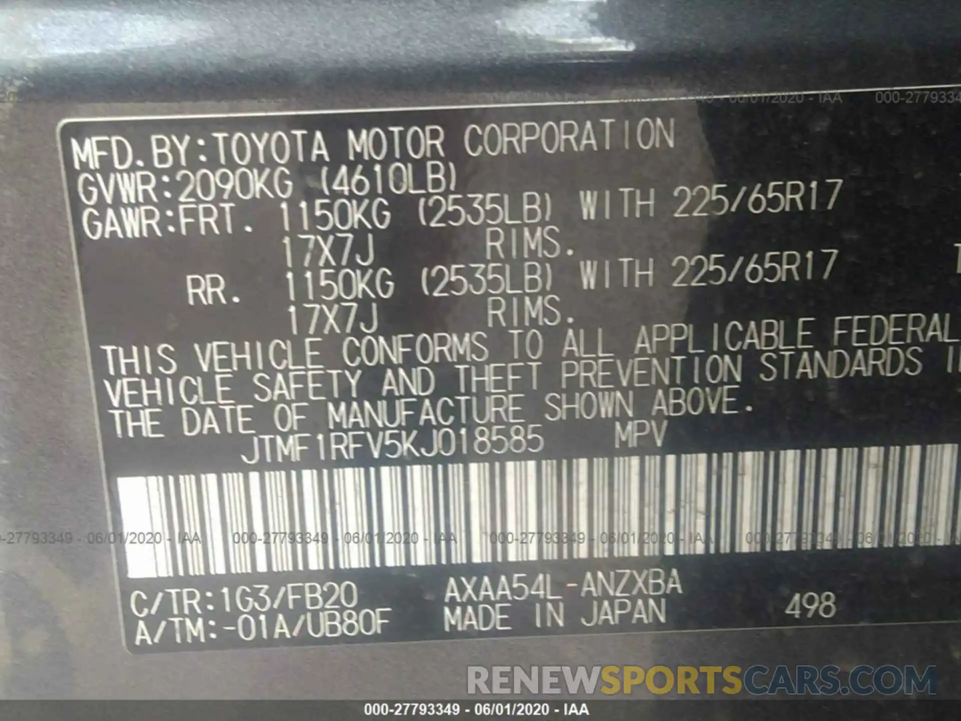 9 Фотография поврежденного автомобиля JTMF1RFV5KJ018585 TOYOTA RAV4 2019