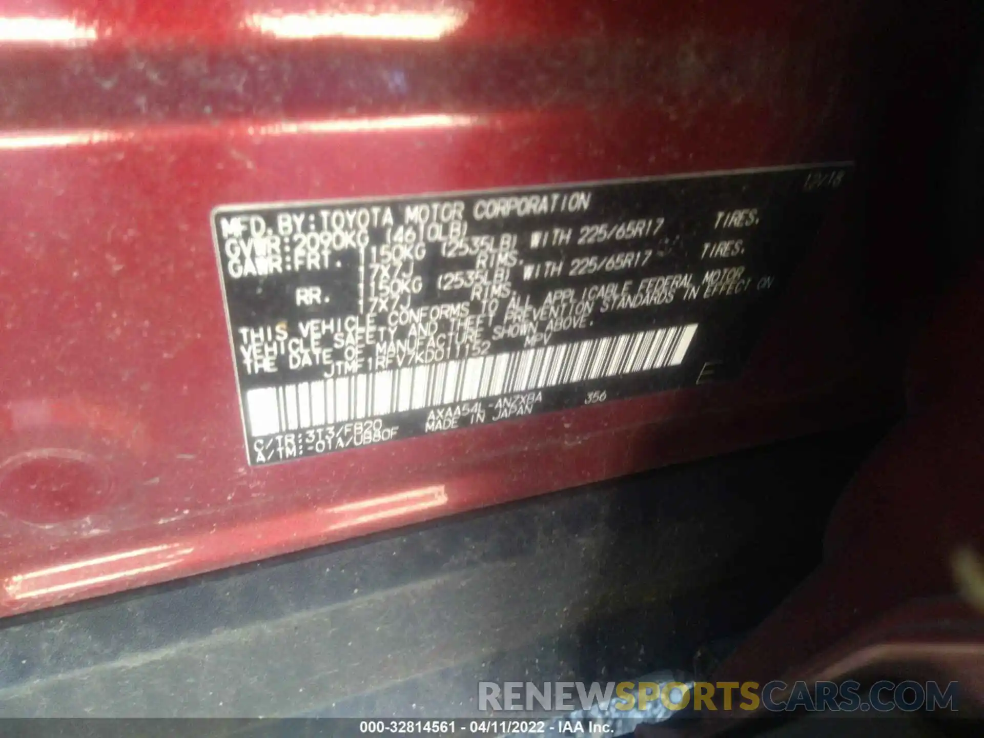 9 Фотография поврежденного автомобиля JTMF1RFV7KD011152 TOYOTA RAV4 2019