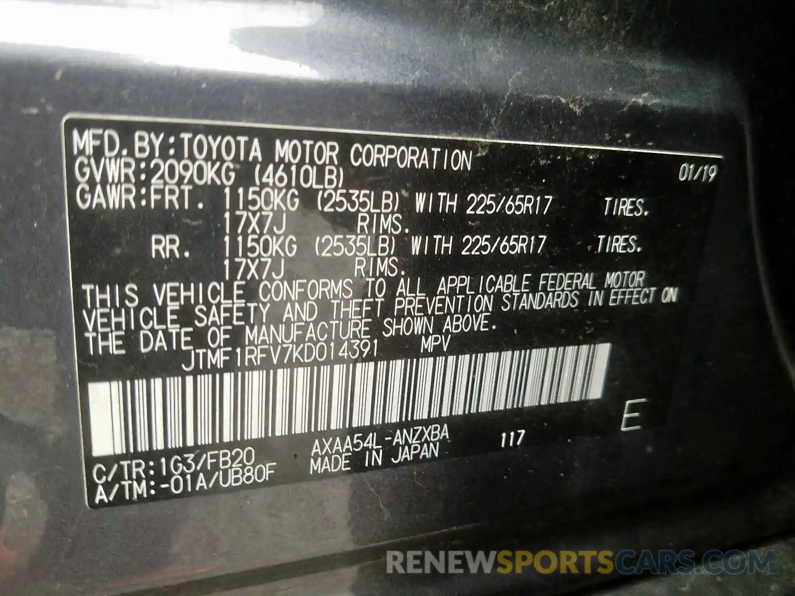 10 Фотография поврежденного автомобиля JTMF1RFV7KD014391 TOYOTA RAV4 2019