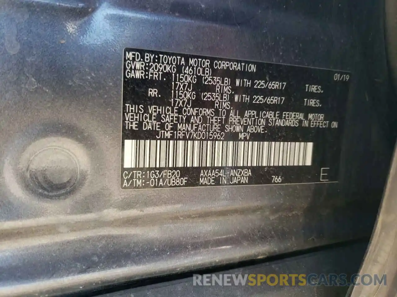 12 Фотография поврежденного автомобиля JTMF1RFV7KD015962 TOYOTA RAV4 2019