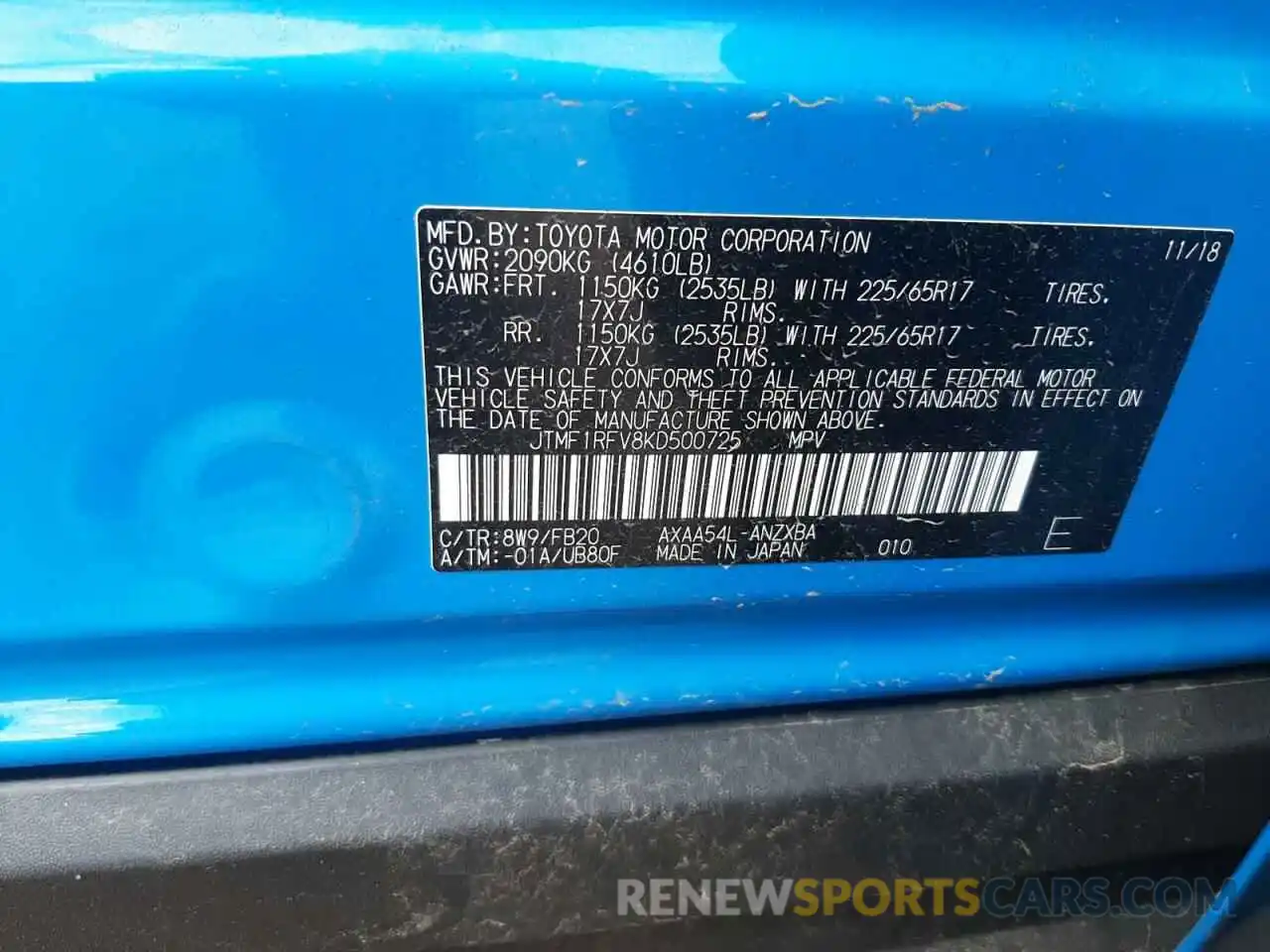 10 Photograph of a damaged car JTMF1RFV8KD500725 TOYOTA RAV4 2019