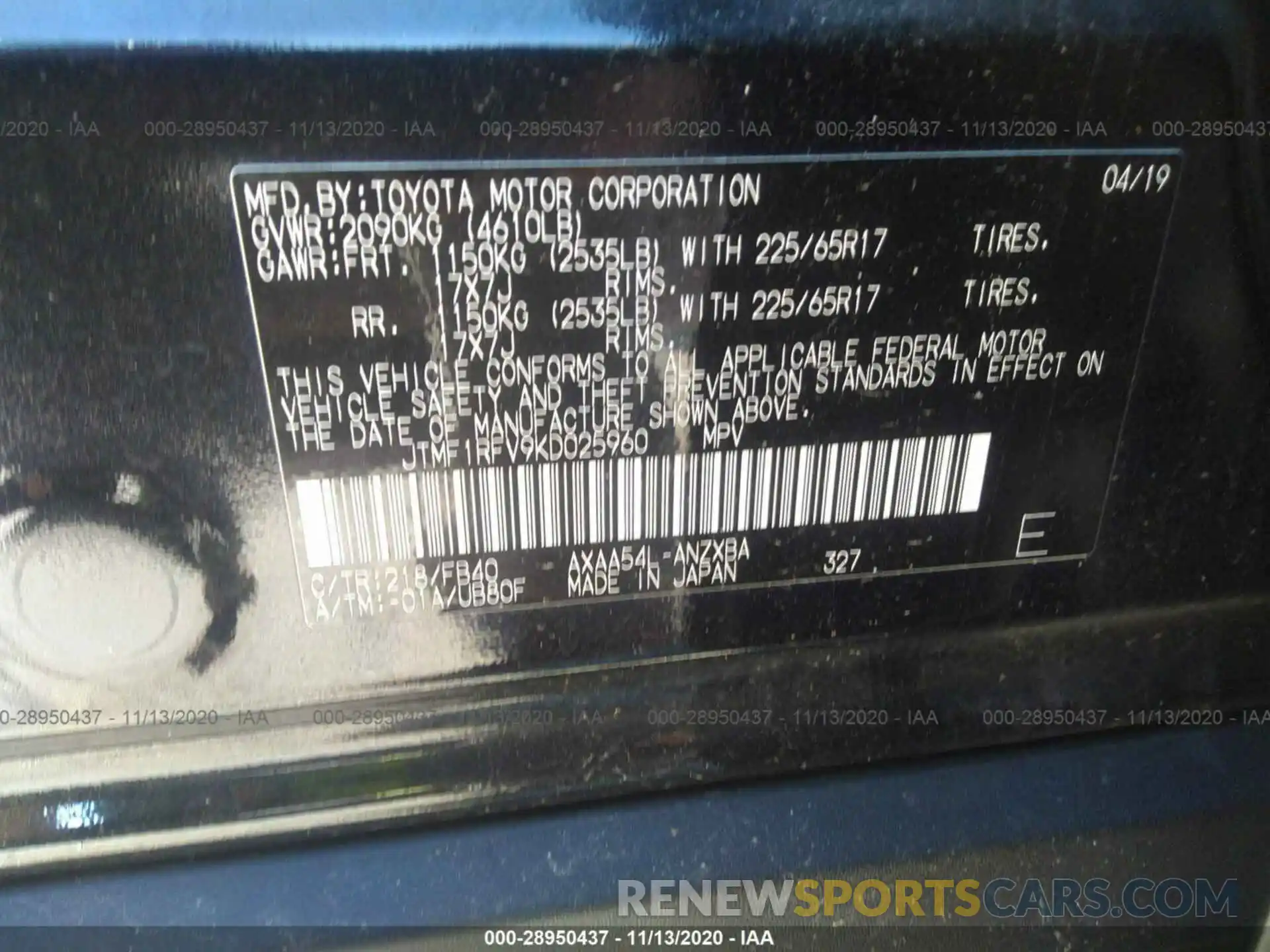 9 Фотография поврежденного автомобиля JTMF1RFV9KD025960 TOYOTA RAV4 2019