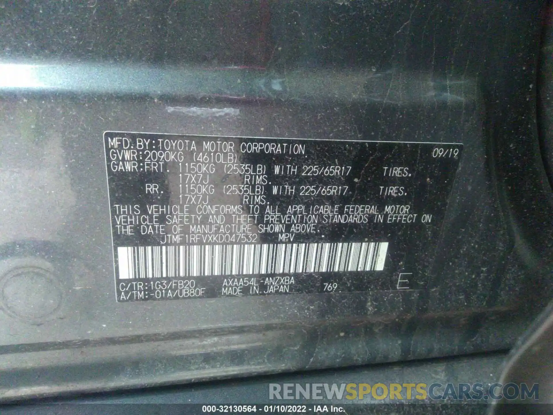 9 Фотография поврежденного автомобиля JTMF1RFVXKD047532 TOYOTA RAV4 2019