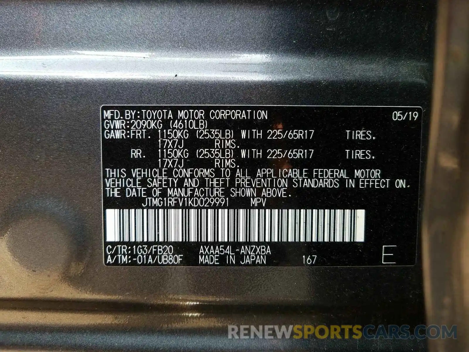 10 Фотография поврежденного автомобиля JTMG1RFV1KD029991 TOYOTA RAV4 2019