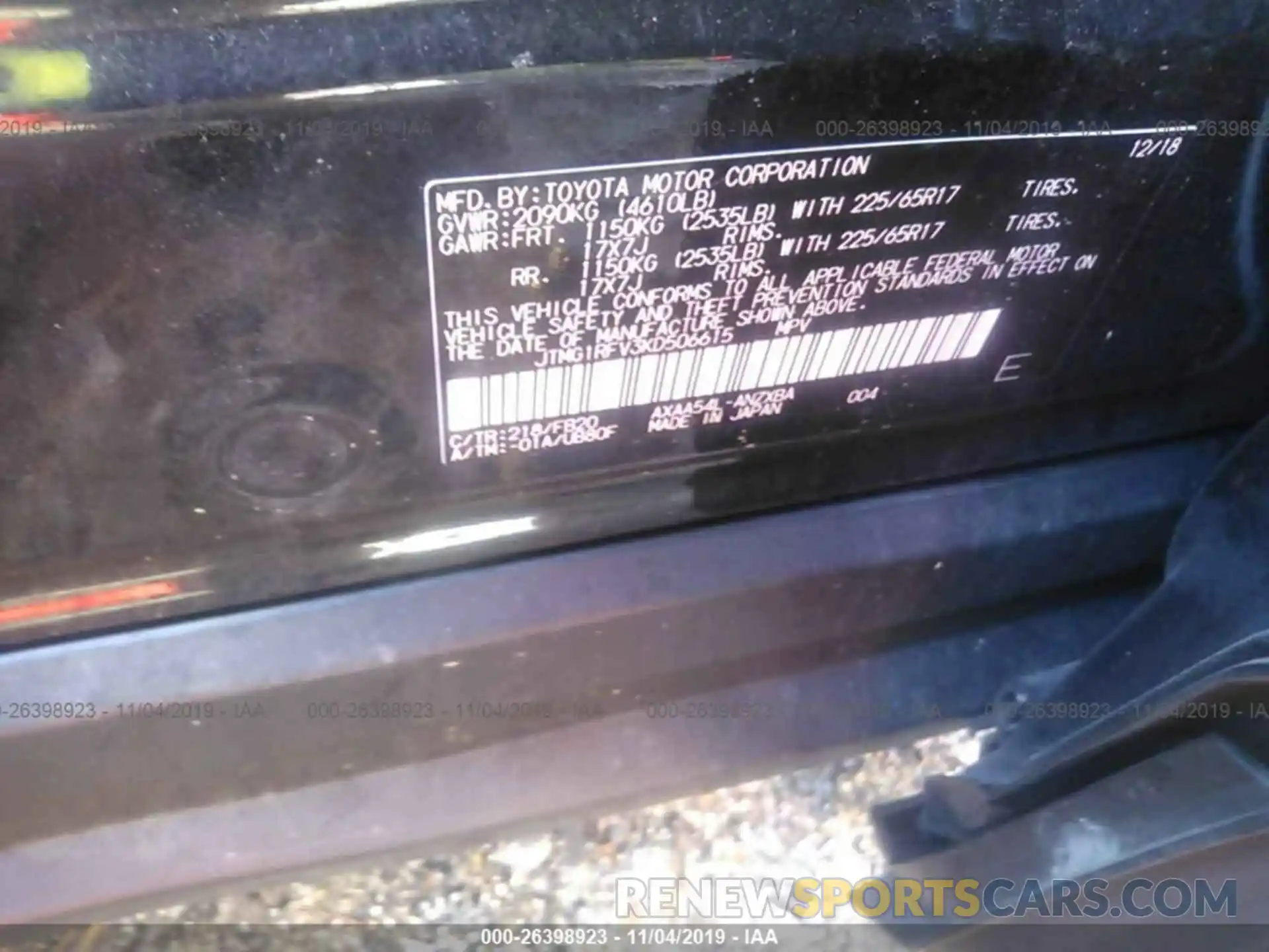 9 Фотография поврежденного автомобиля JTMG1RFV3KD506615 TOYOTA RAV4 2019