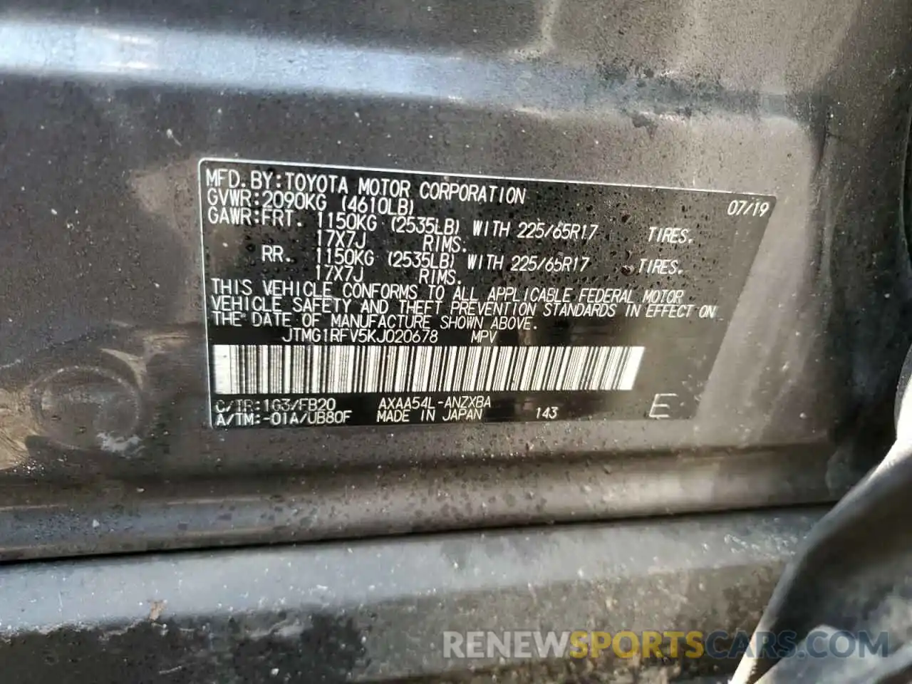 13 Photograph of a damaged car JTMG1RFV5KJ020678 TOYOTA RAV4 2019