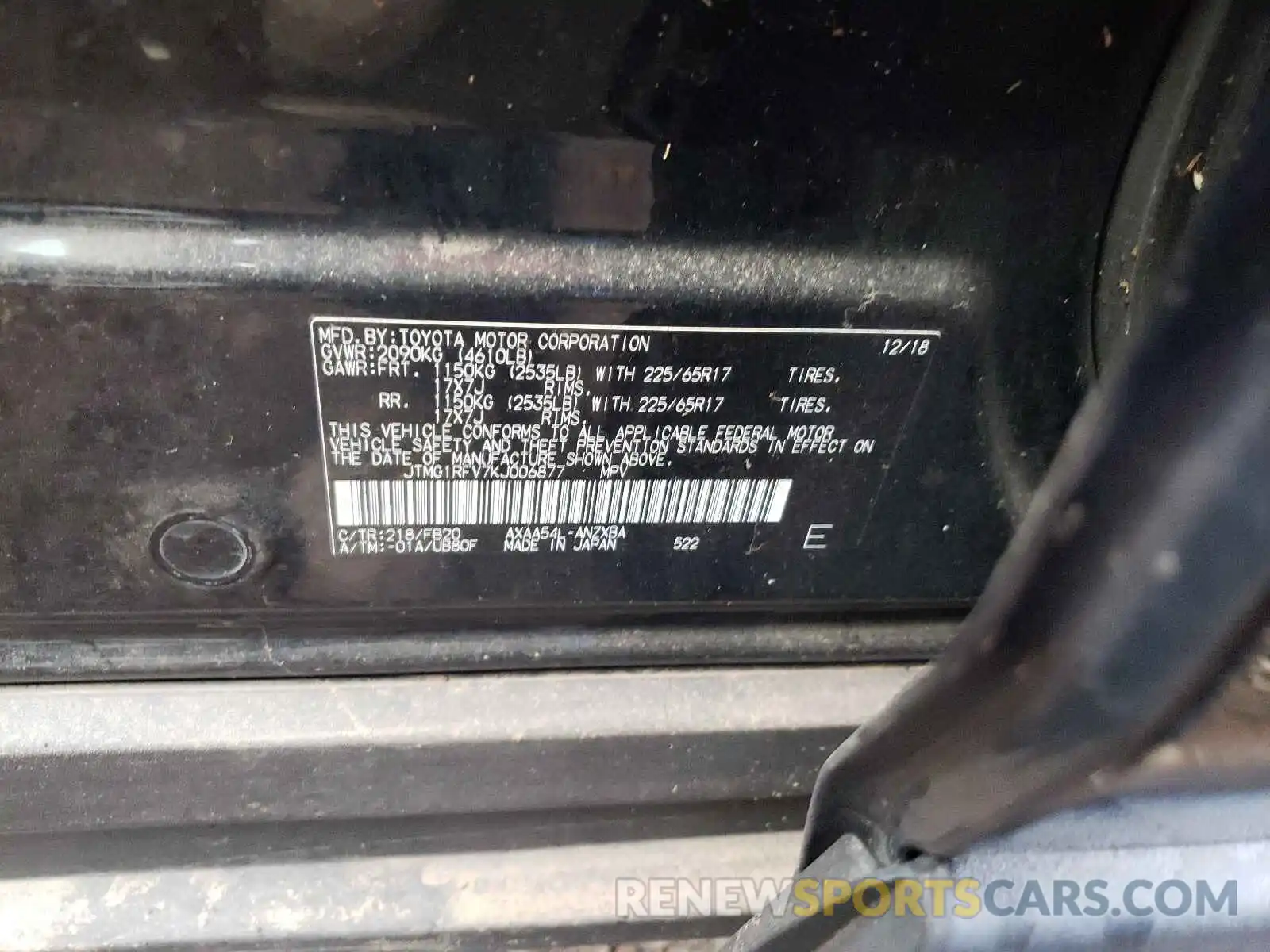 10 Photograph of a damaged car JTMG1RFV7KJ006877 TOYOTA RAV4 2019