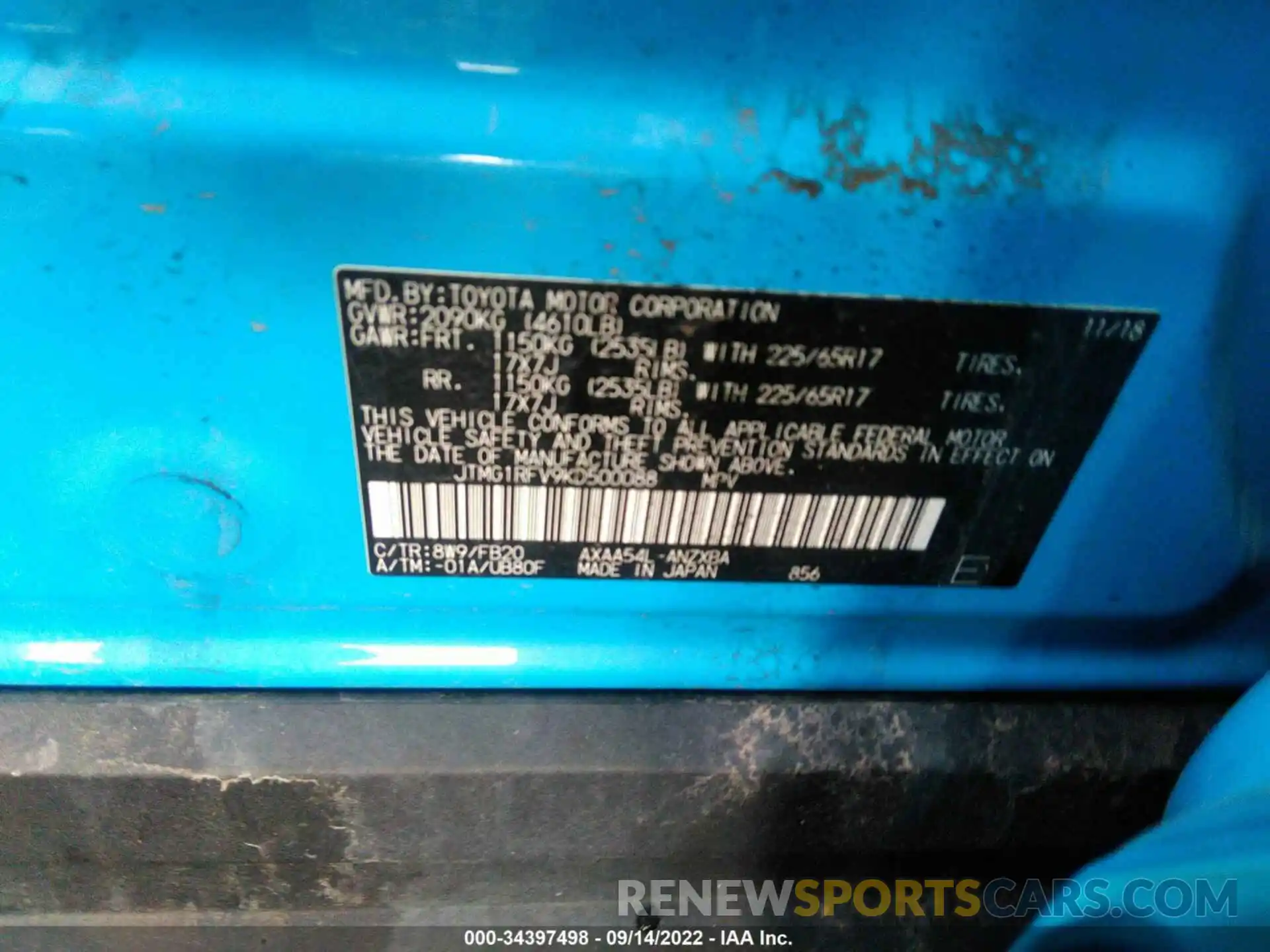 9 Photograph of a damaged car JTMG1RFV9KD500088 TOYOTA RAV4 2019