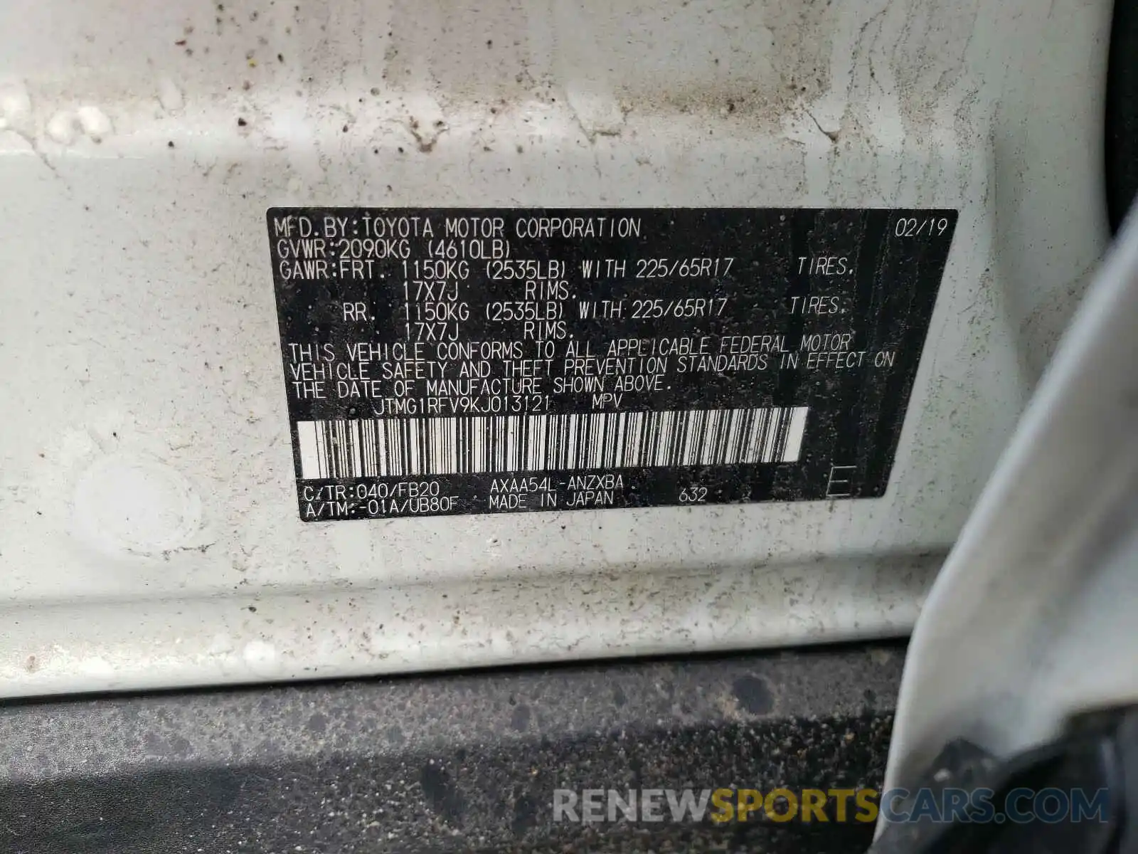 10 Photograph of a damaged car JTMG1RFV9KJ013121 TOYOTA RAV4 2019