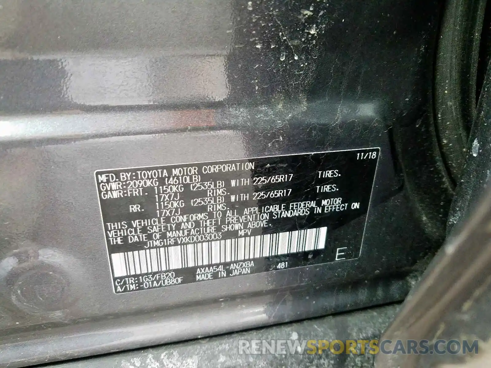 10 Photograph of a damaged car JTMG1RFVXKD003003 TOYOTA RAV4 2019