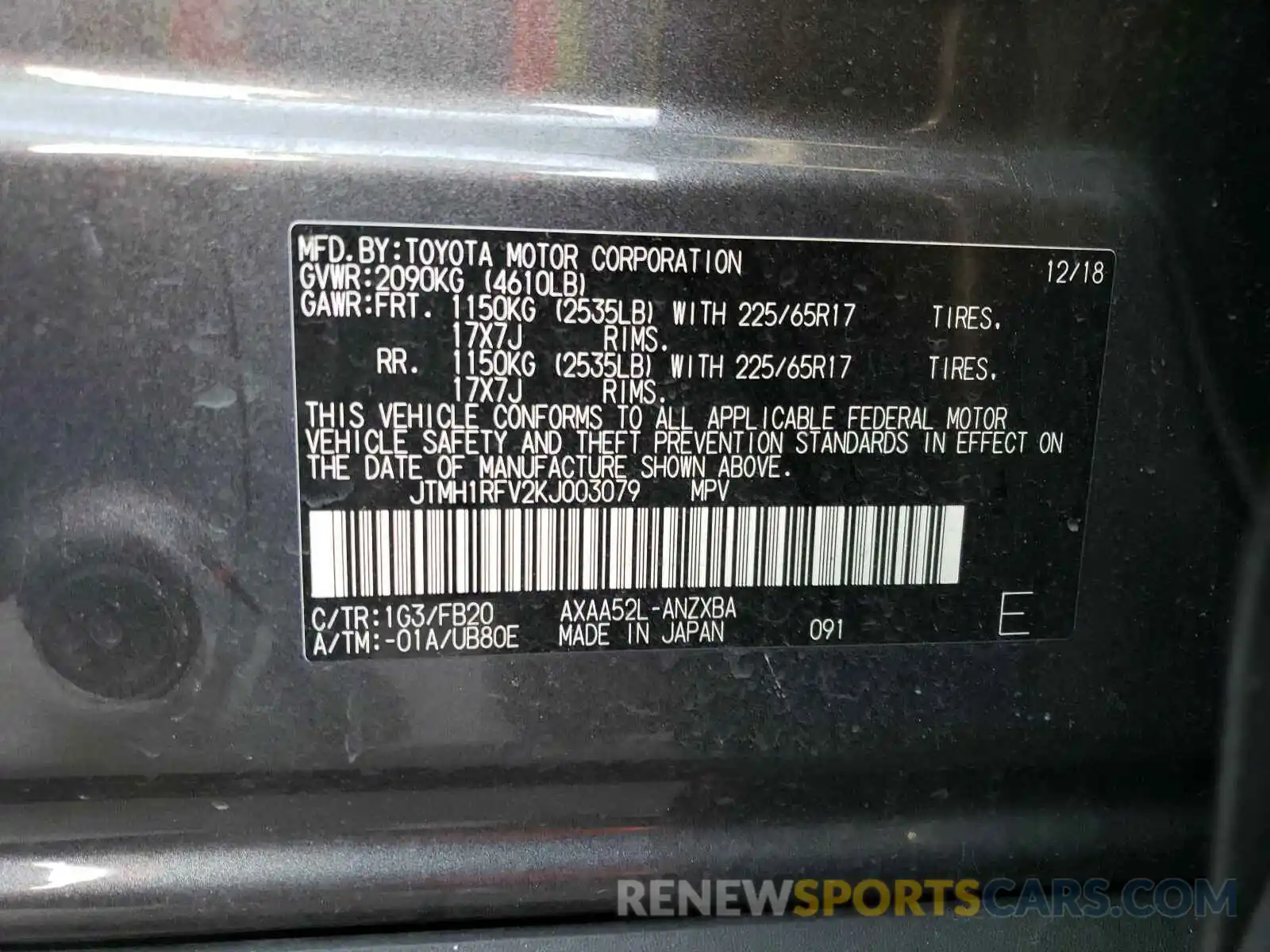 10 Фотография поврежденного автомобиля JTMH1RFV2KJ003079 TOYOTA RAV4 2019