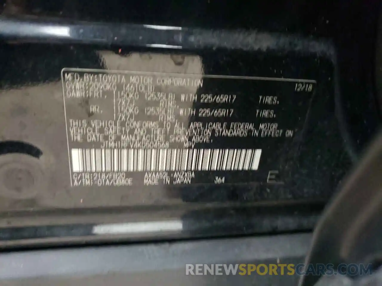 12 Фотография поврежденного автомобиля JTMH1RFV4KD504568 TOYOTA RAV4 2019