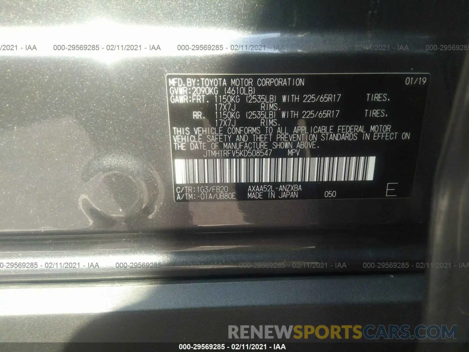 9 Фотография поврежденного автомобиля JTMH1RFV5KD508547 TOYOTA RAV4 2019