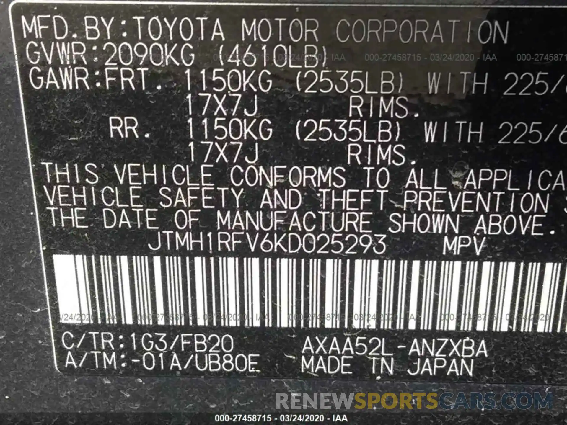 9 Фотография поврежденного автомобиля JTMH1RFV6KD025293 TOYOTA RAV4 2019