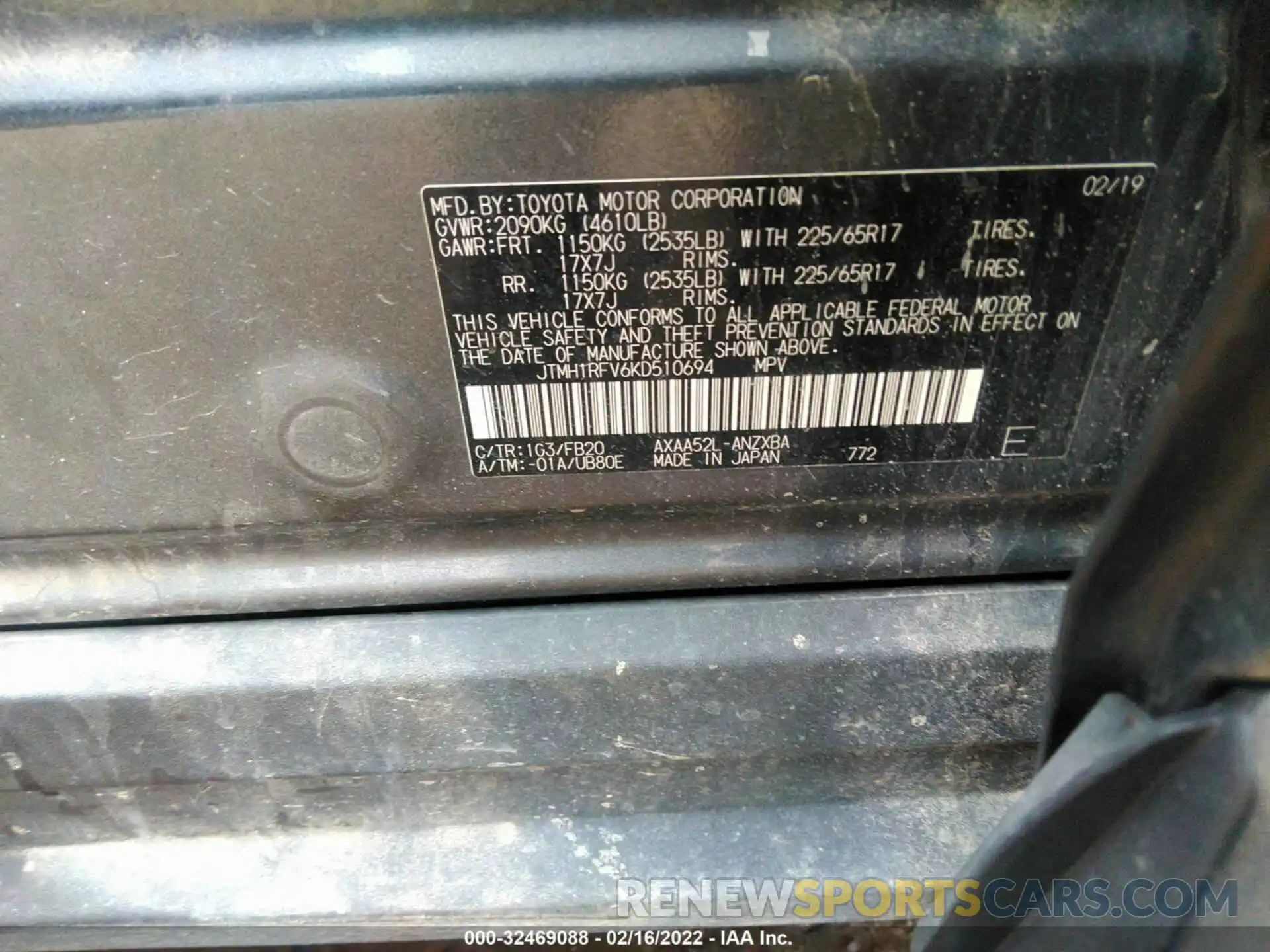 9 Фотография поврежденного автомобиля JTMH1RFV6KD510694 TOYOTA RAV4 2019