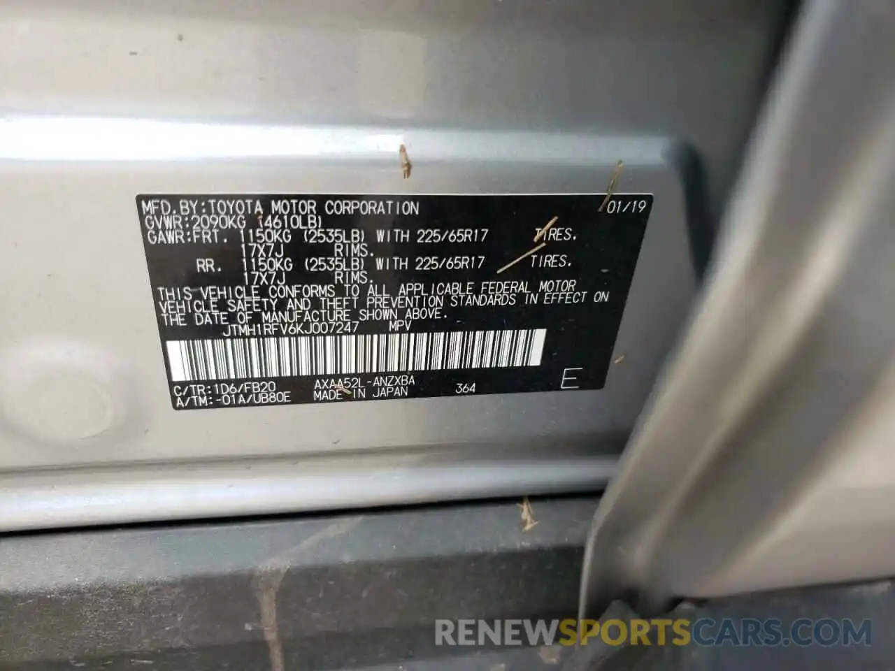 10 Photograph of a damaged car JTMH1RFV6KJ007247 TOYOTA RAV4 2019