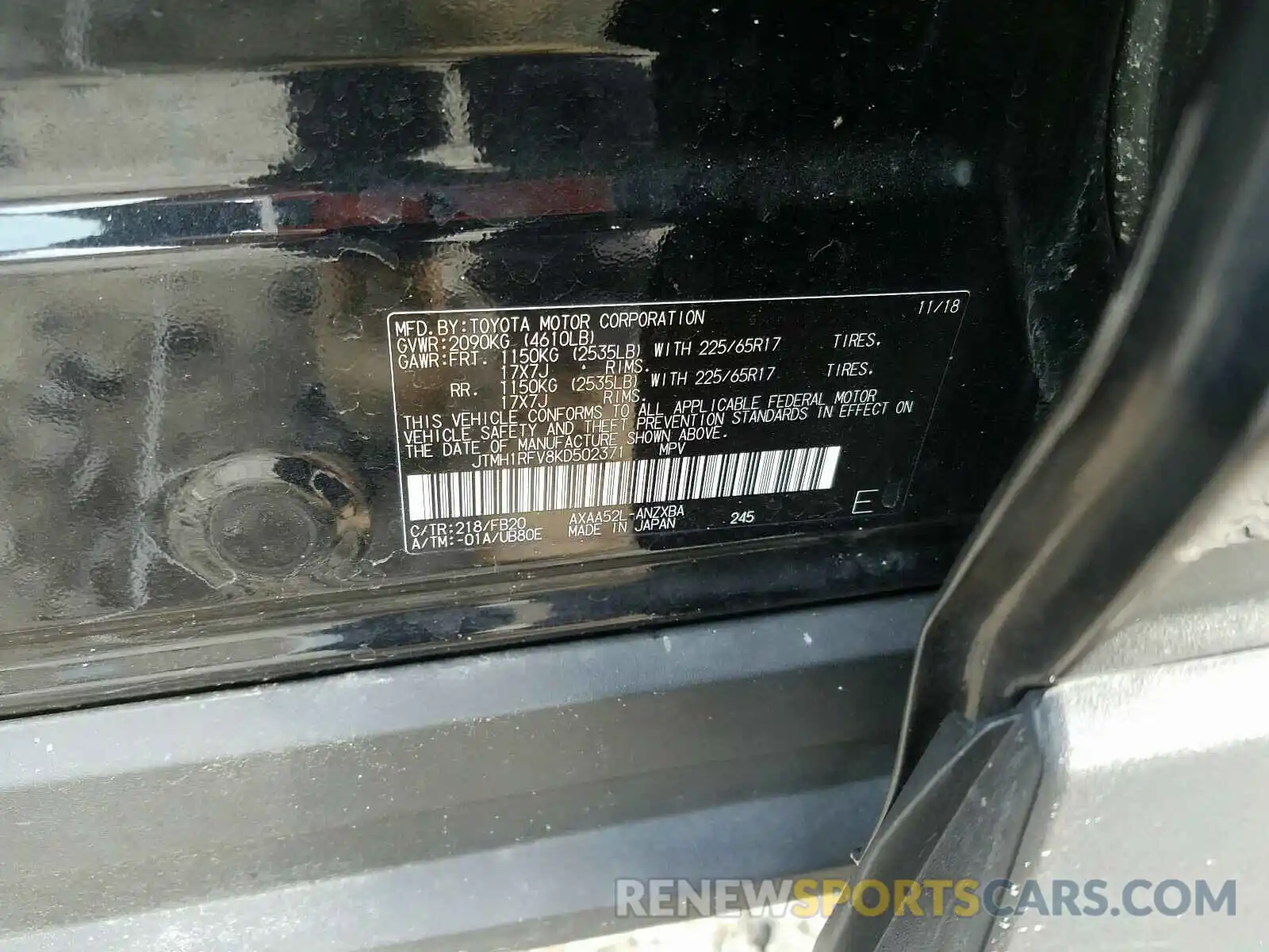 10 Photograph of a damaged car JTMH1RFV8KD502371 TOYOTA RAV4 2019