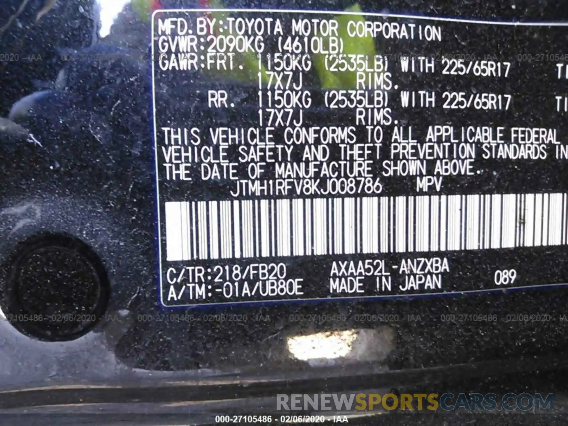 9 Фотография поврежденного автомобиля JTMH1RFV8KJ008786 TOYOTA RAV4 2019