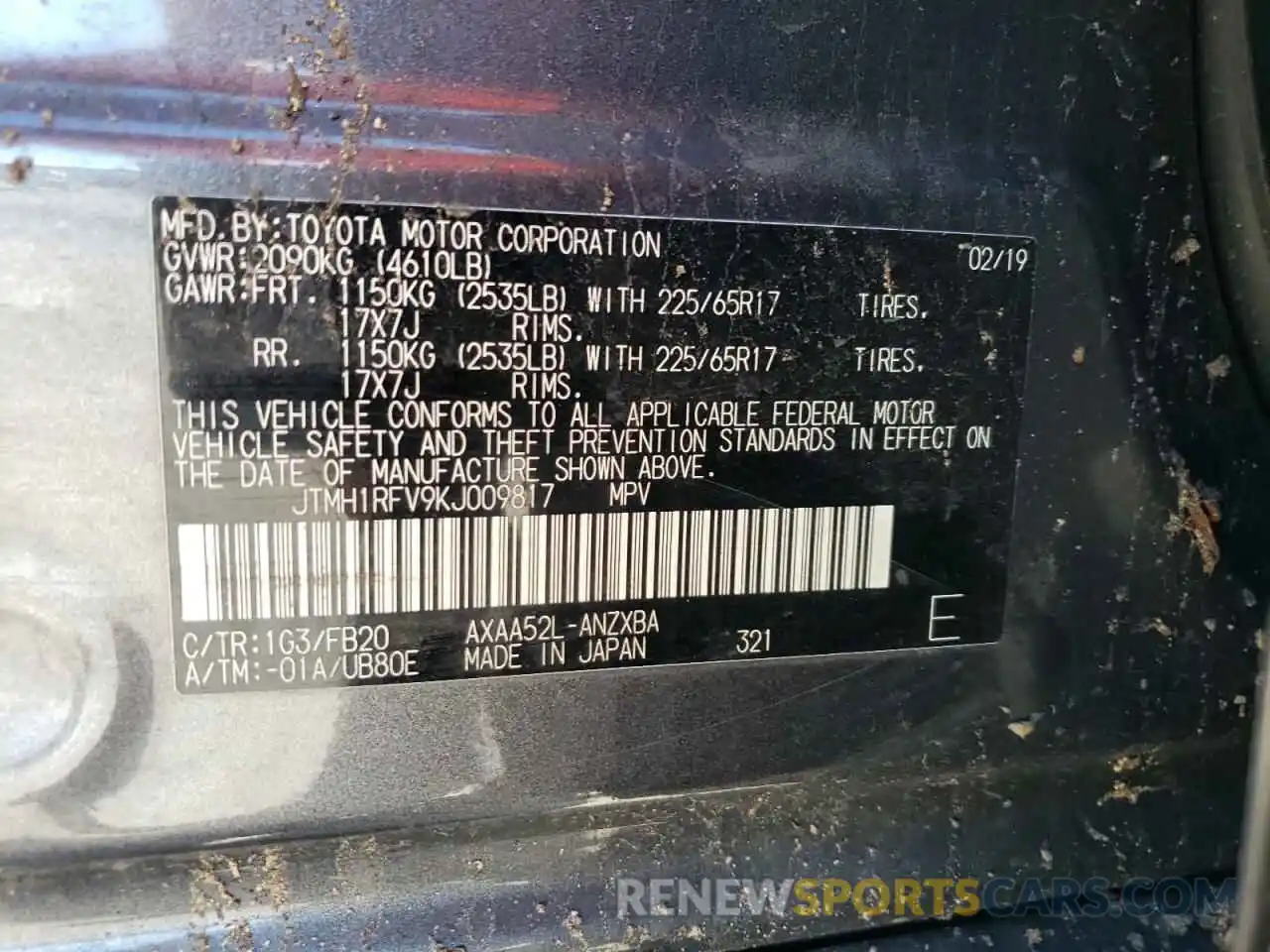 12 Фотография поврежденного автомобиля JTMH1RFV9KJ009817 TOYOTA RAV4 2019