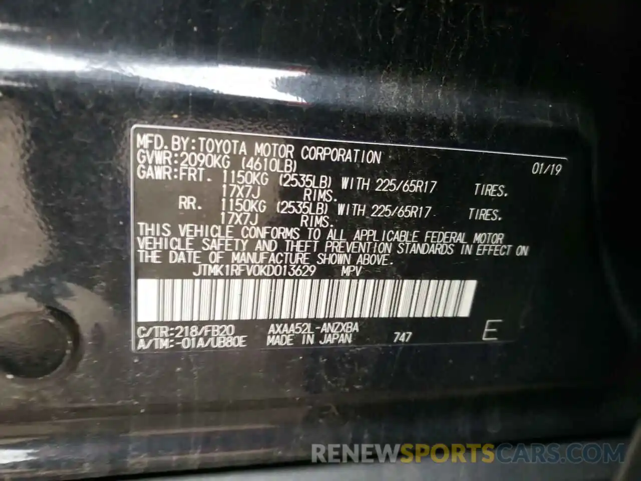 10 Photograph of a damaged car JTMK1RFV0KD013629 TOYOTA RAV4 2019