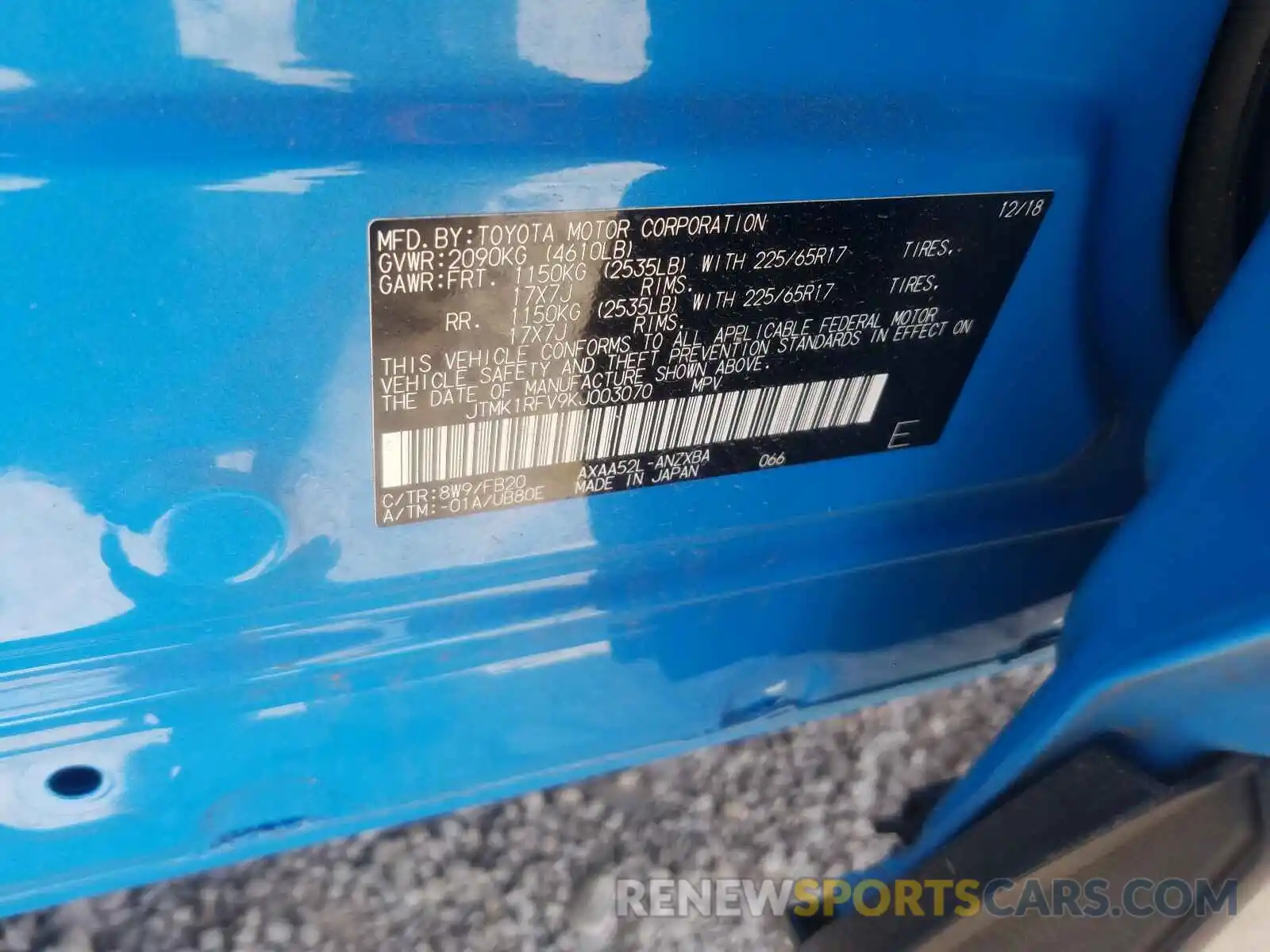 10 Photograph of a damaged car JTMK1RFV9KJ003070 TOYOTA RAV4 2019