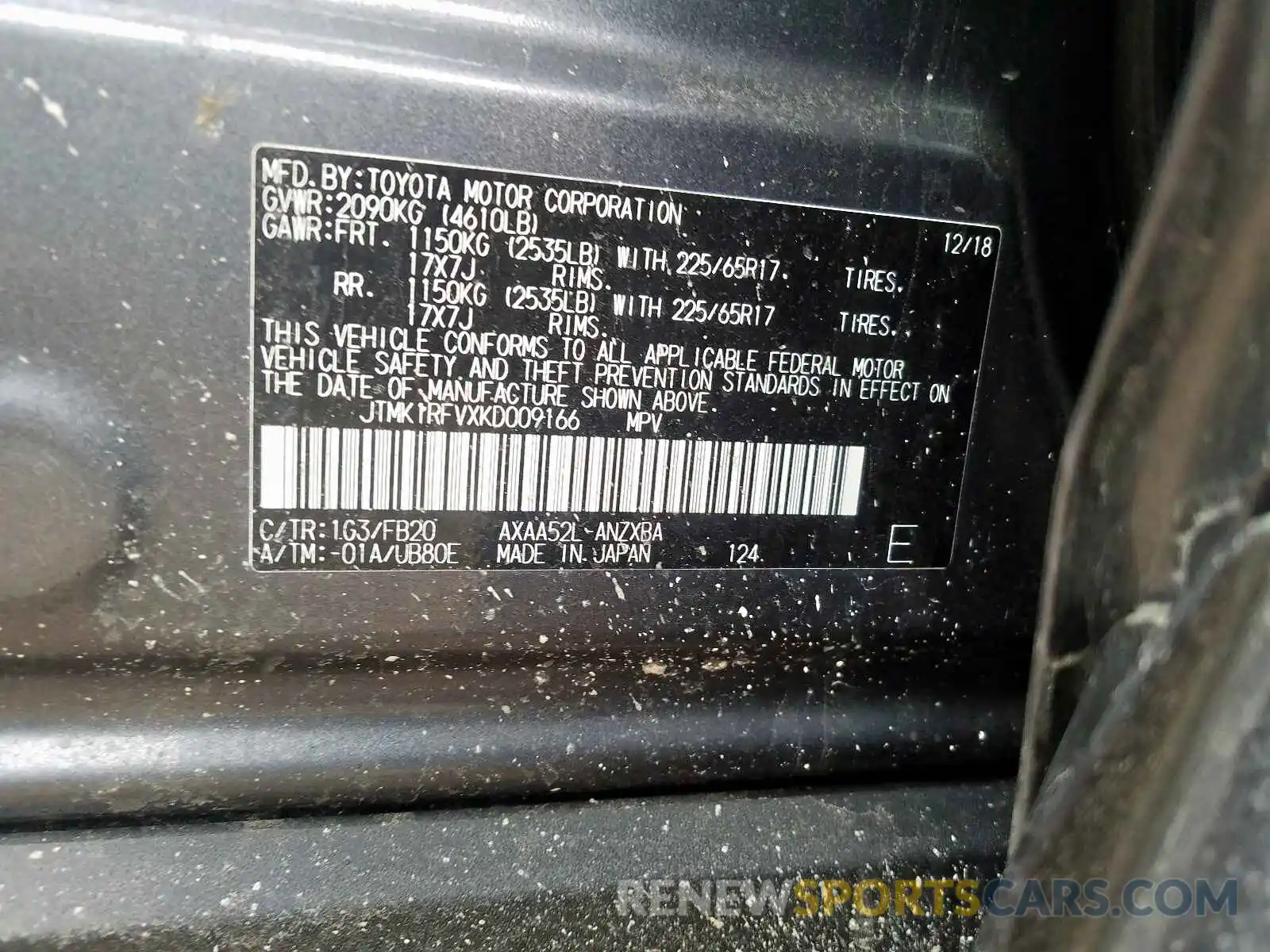 10 Photograph of a damaged car JTMK1RFVXKD009166 TOYOTA RAV4 2019