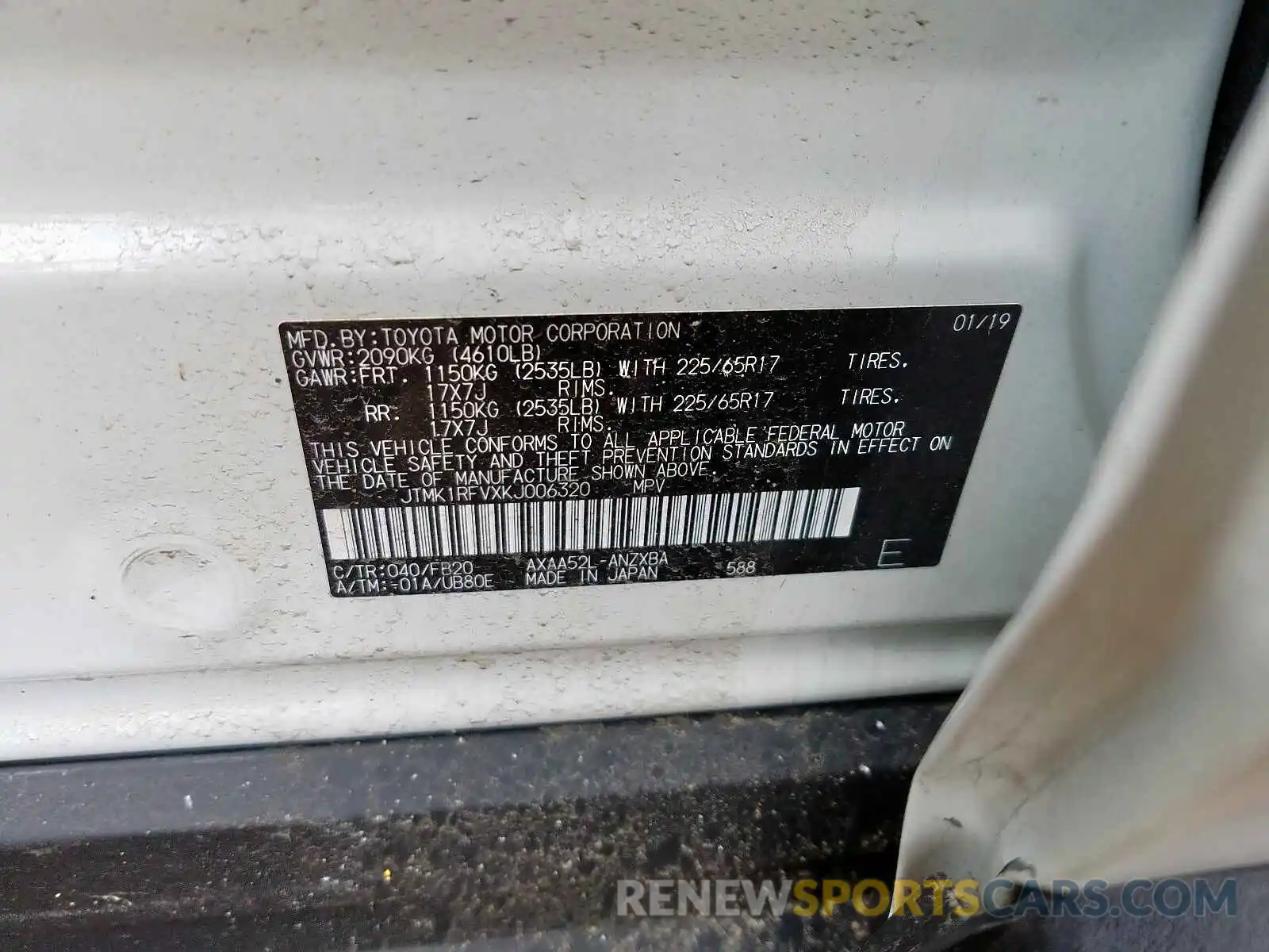 10 Photograph of a damaged car JTMK1RFVXKJ006320 TOYOTA RAV4 2019