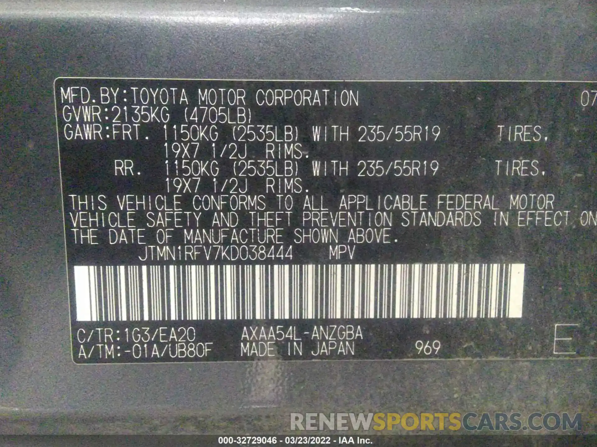 9 Фотография поврежденного автомобиля JTMN1RFV7KD038444 TOYOTA RAV4 2019