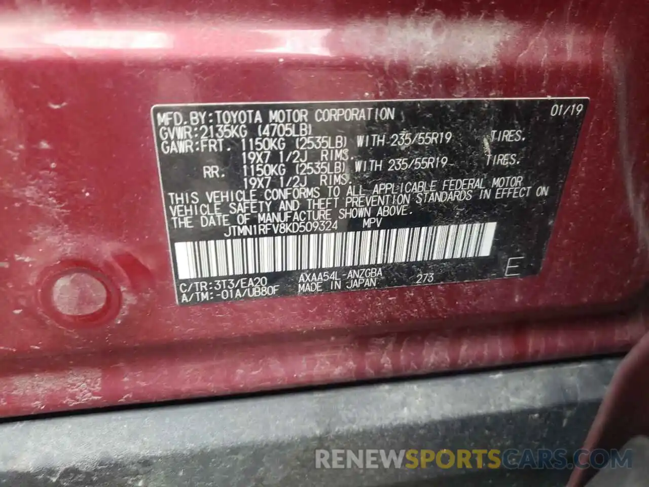 10 Photograph of a damaged car JTMN1RFV8KD509324 TOYOTA RAV4 2019