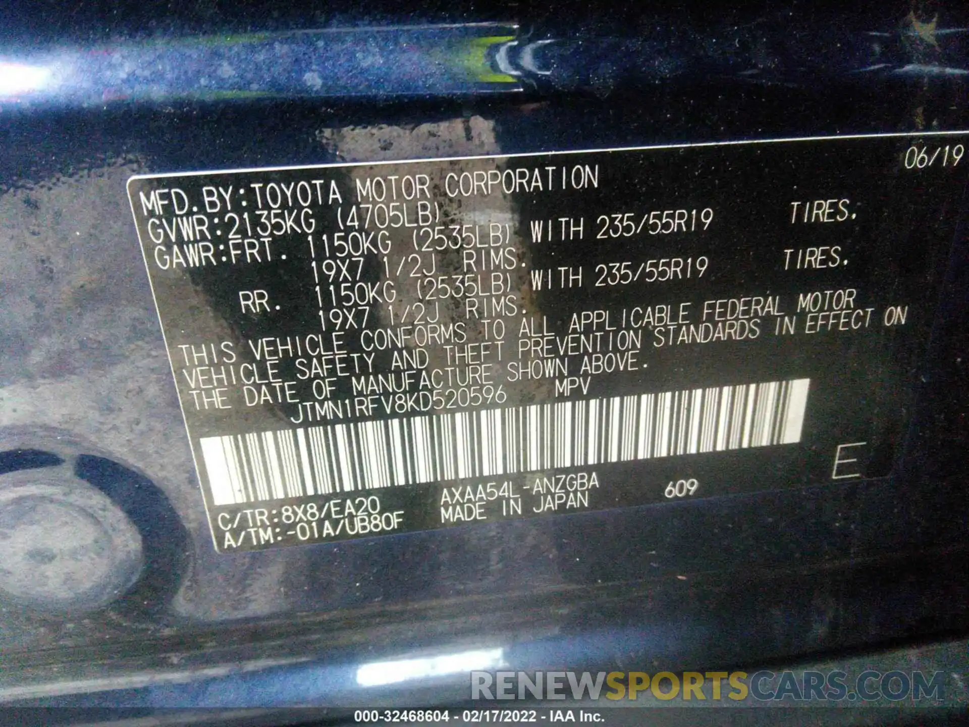 9 Фотография поврежденного автомобиля JTMN1RFV8KD520596 TOYOTA RAV4 2019