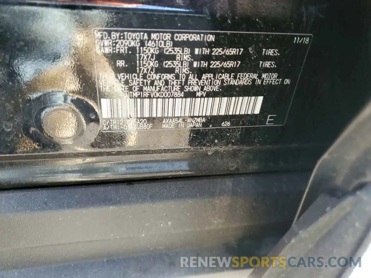 13 Photograph of a damaged car JTMP1RFV0KD007884 TOYOTA RAV4 2019