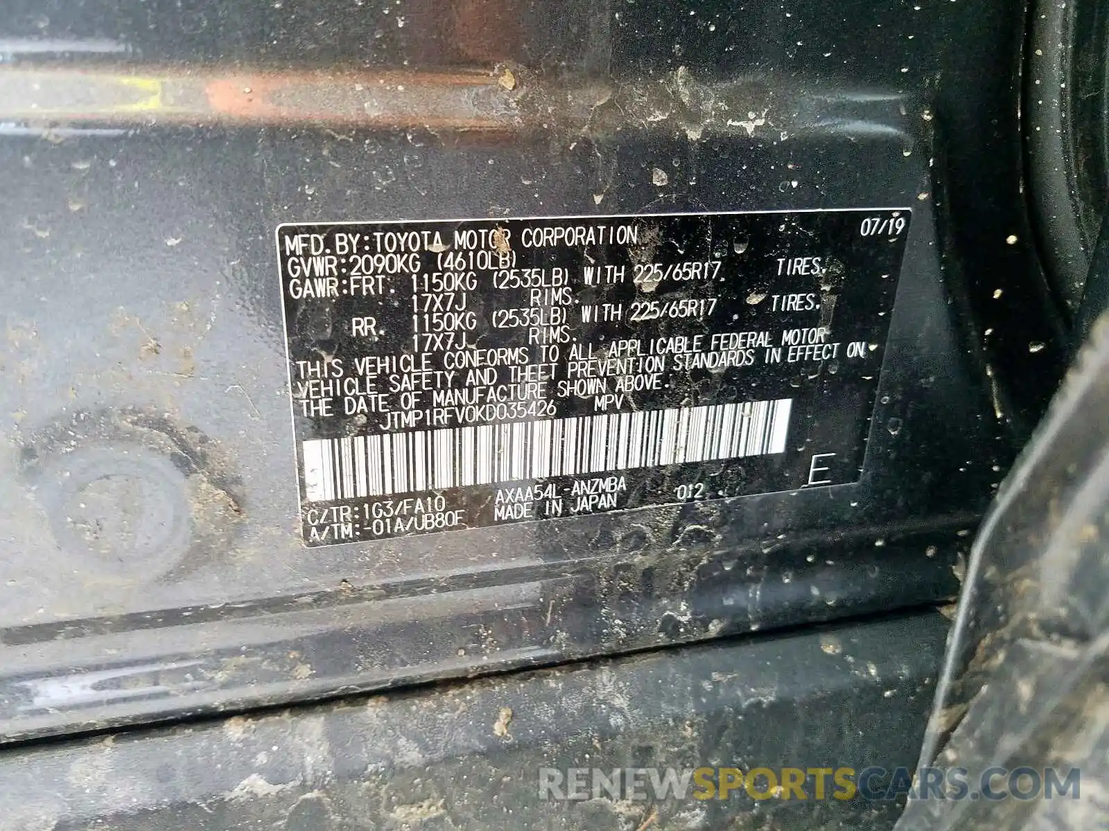 10 Photograph of a damaged car JTMP1RFV0KD035426 TOYOTA RAV4 2019