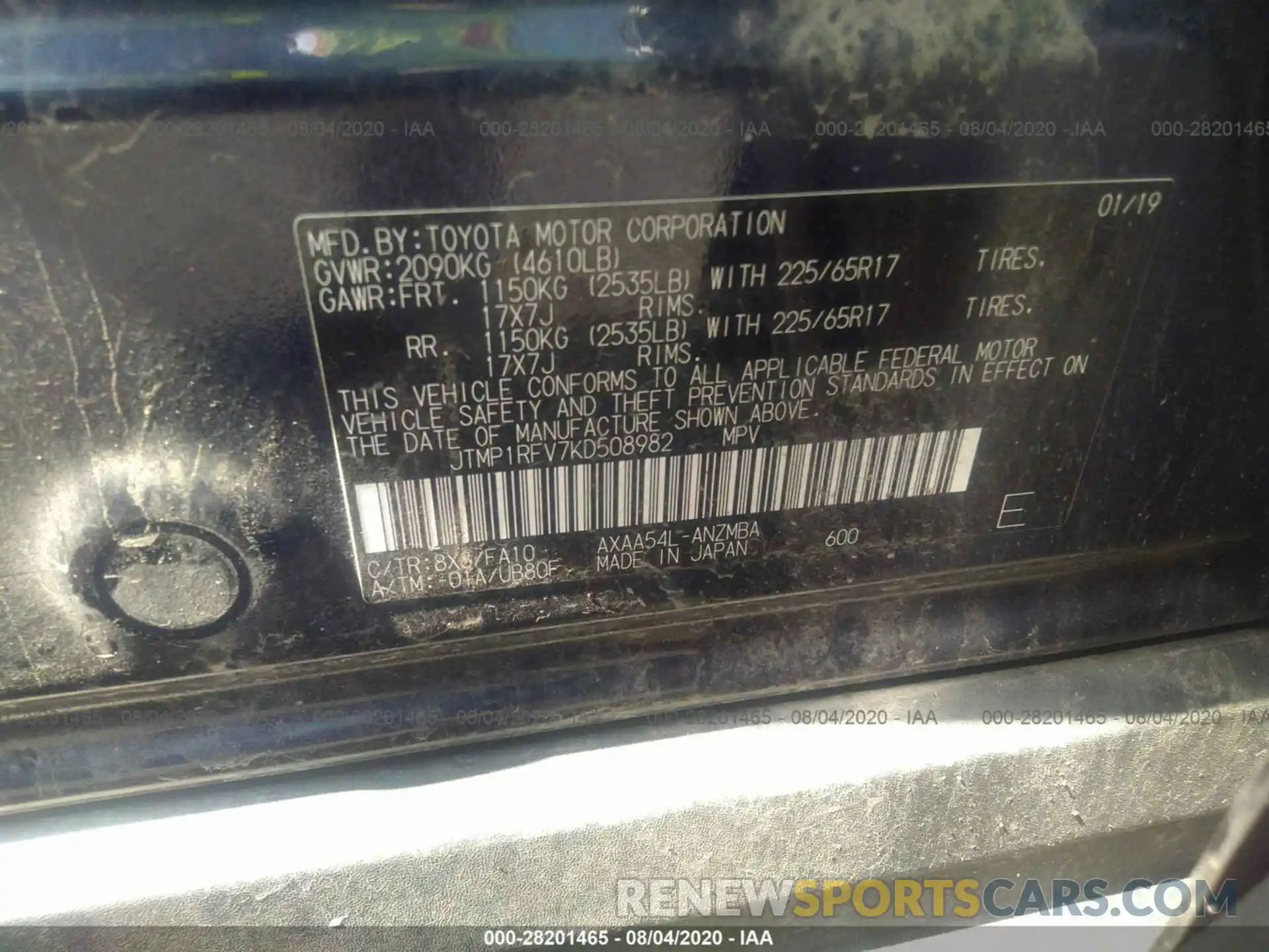 9 Photograph of a damaged car JTMP1RFV7KD508982 TOYOTA RAV4 2019