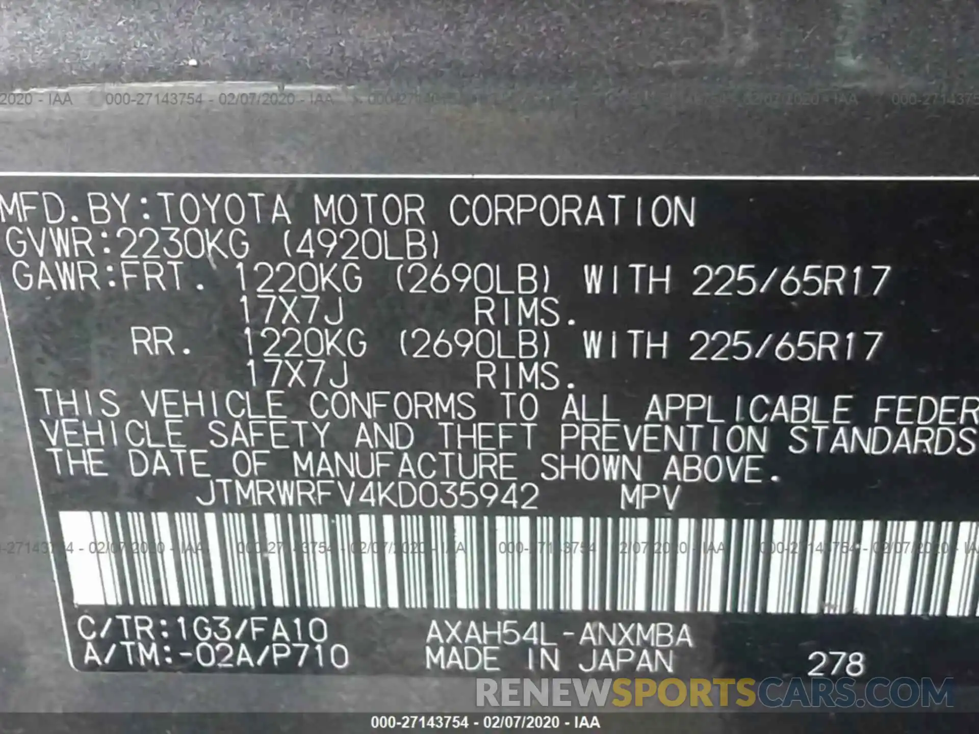 9 Фотография поврежденного автомобиля JTMRWRFV4KD035942 TOYOTA RAV4 2019