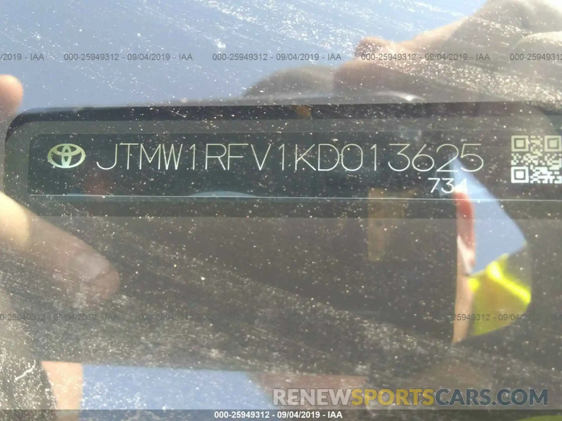 9 Фотография поврежденного автомобиля JTMW1RFV1KD013625 TOYOTA RAV4 2019